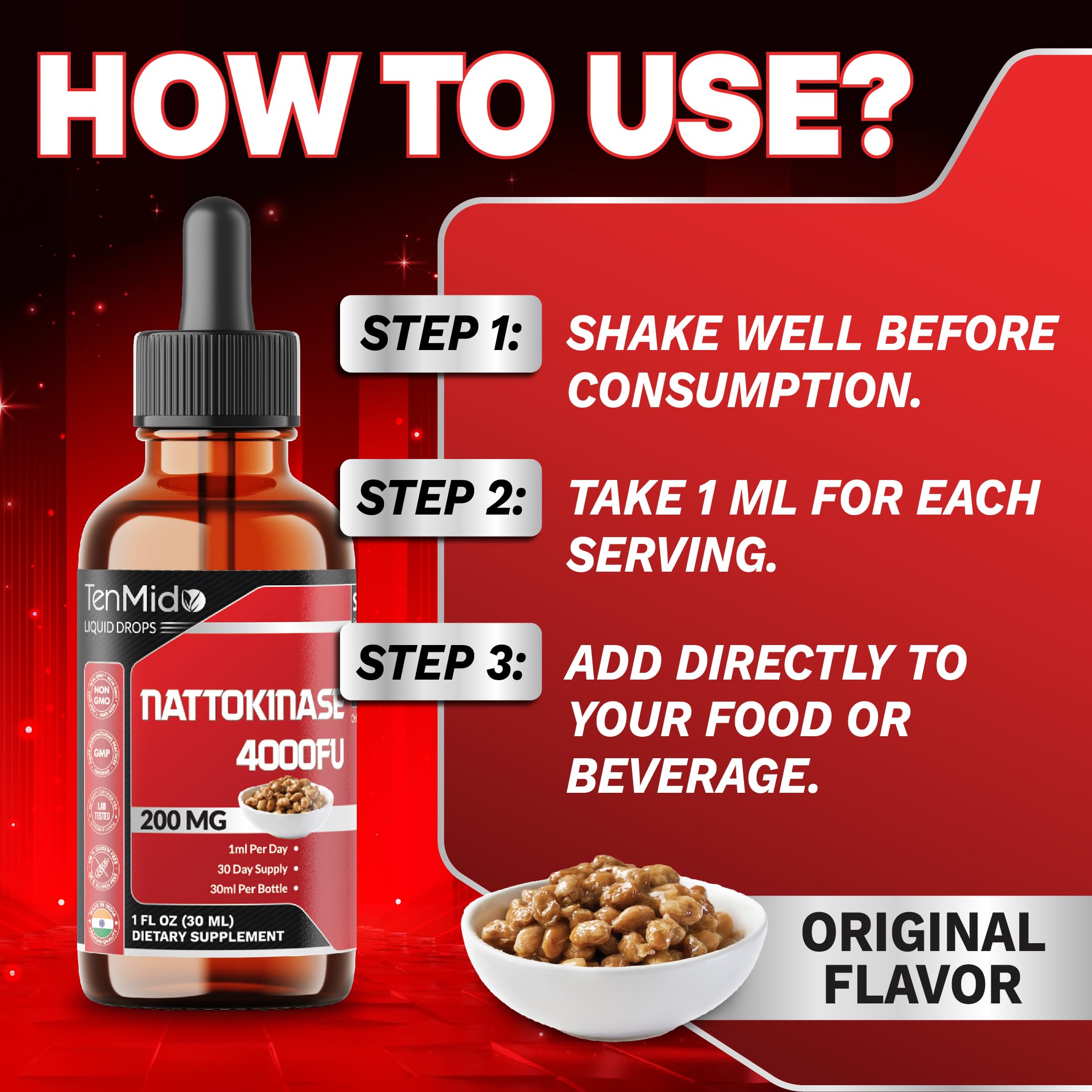 Tenmido Nattokinase Liquid Drops ingredients list