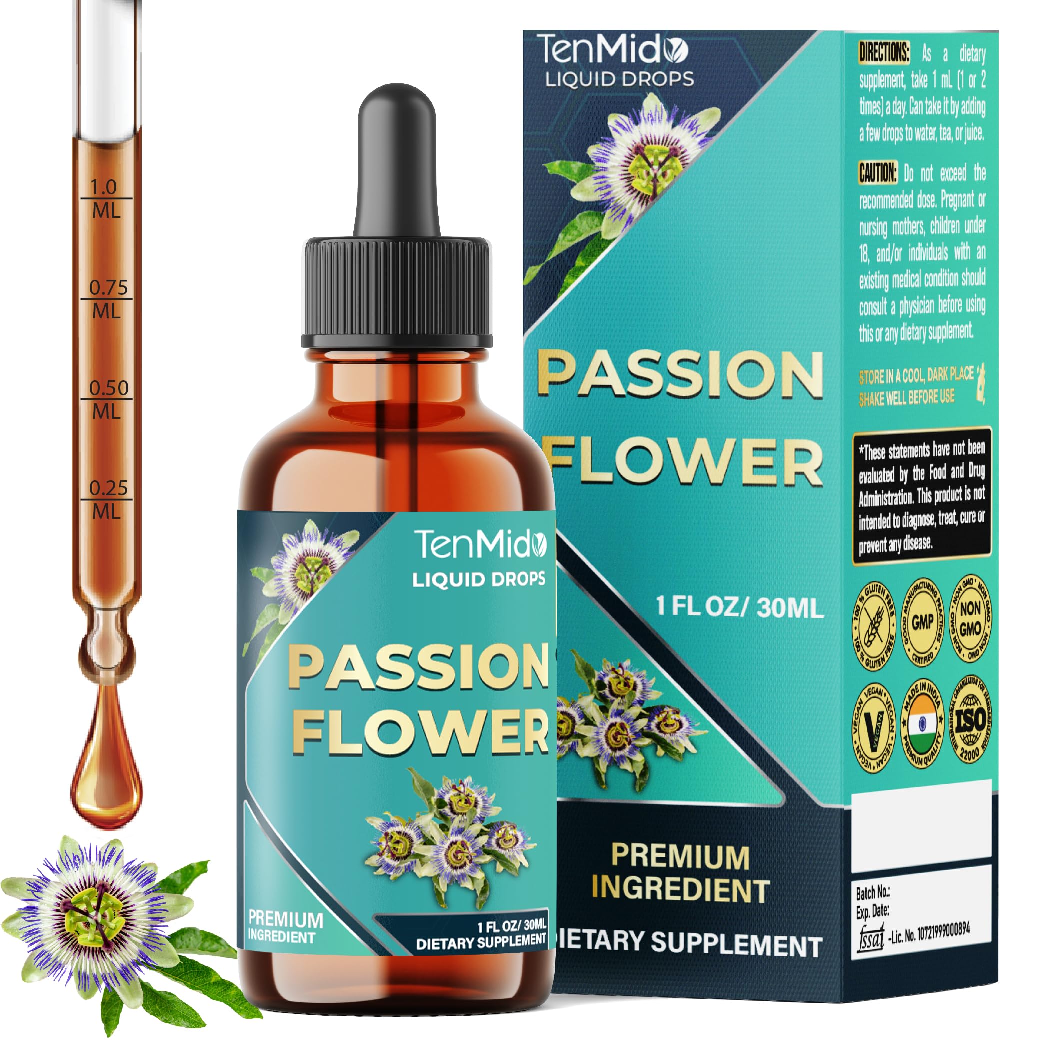 Tenmido Passion Flower Liquid Drops 30ml front view