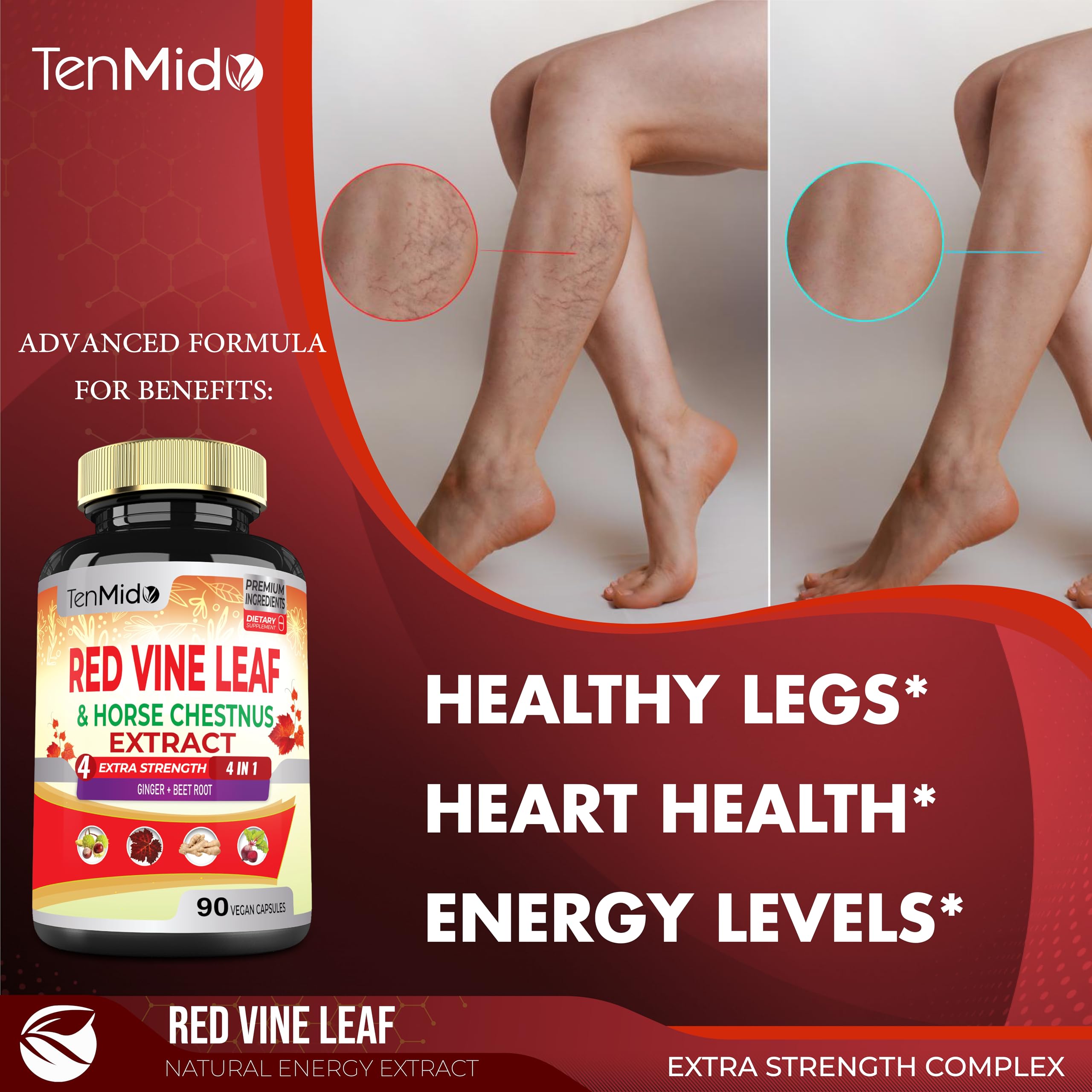 Tenmido Red Vine Leaf Capsules on a wooden table