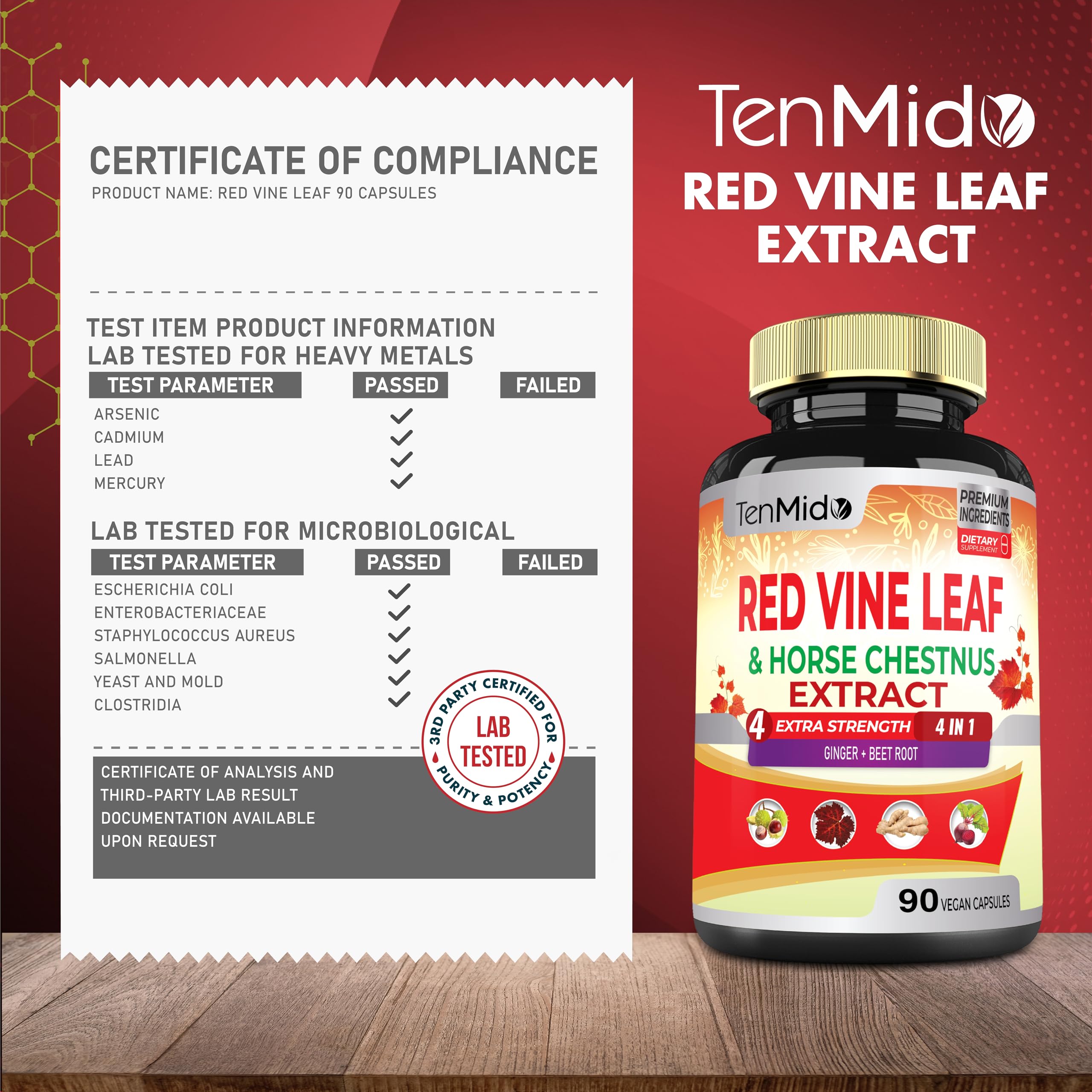 Tenmido Red Vine Leaf Capsules with a measuring spoon