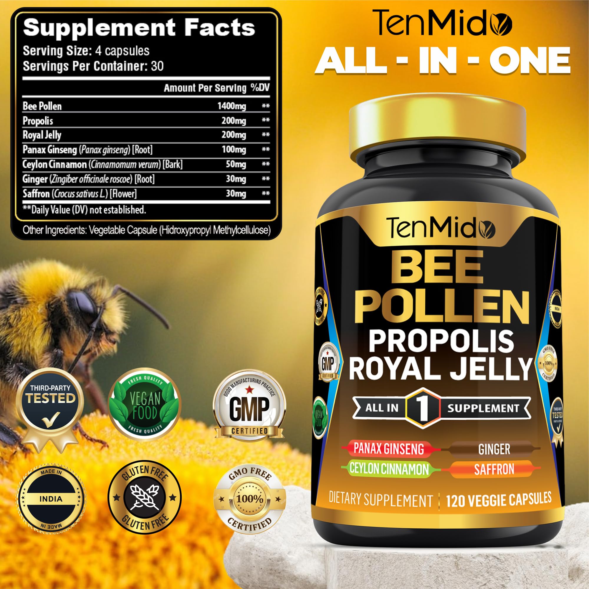 Tenmido Royal Jelly Supplement bottle with label