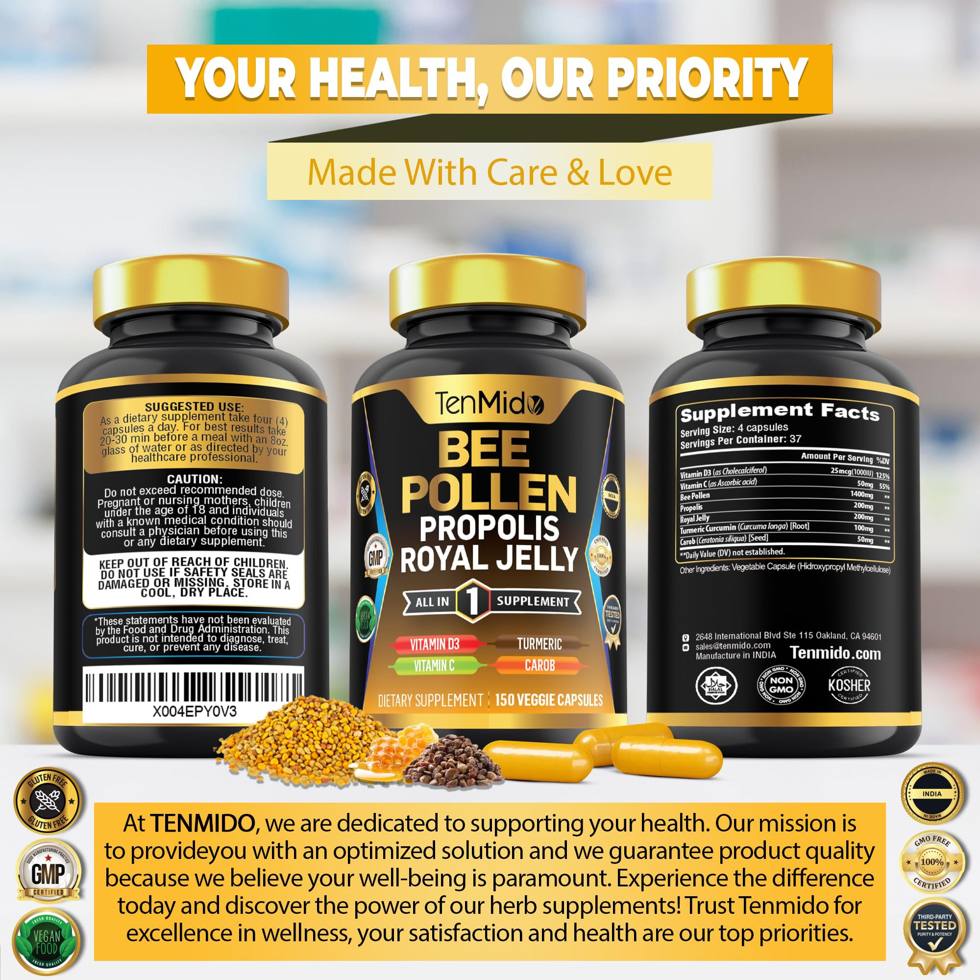Tenmido Royal Jelly Supplement with a measuring spoon