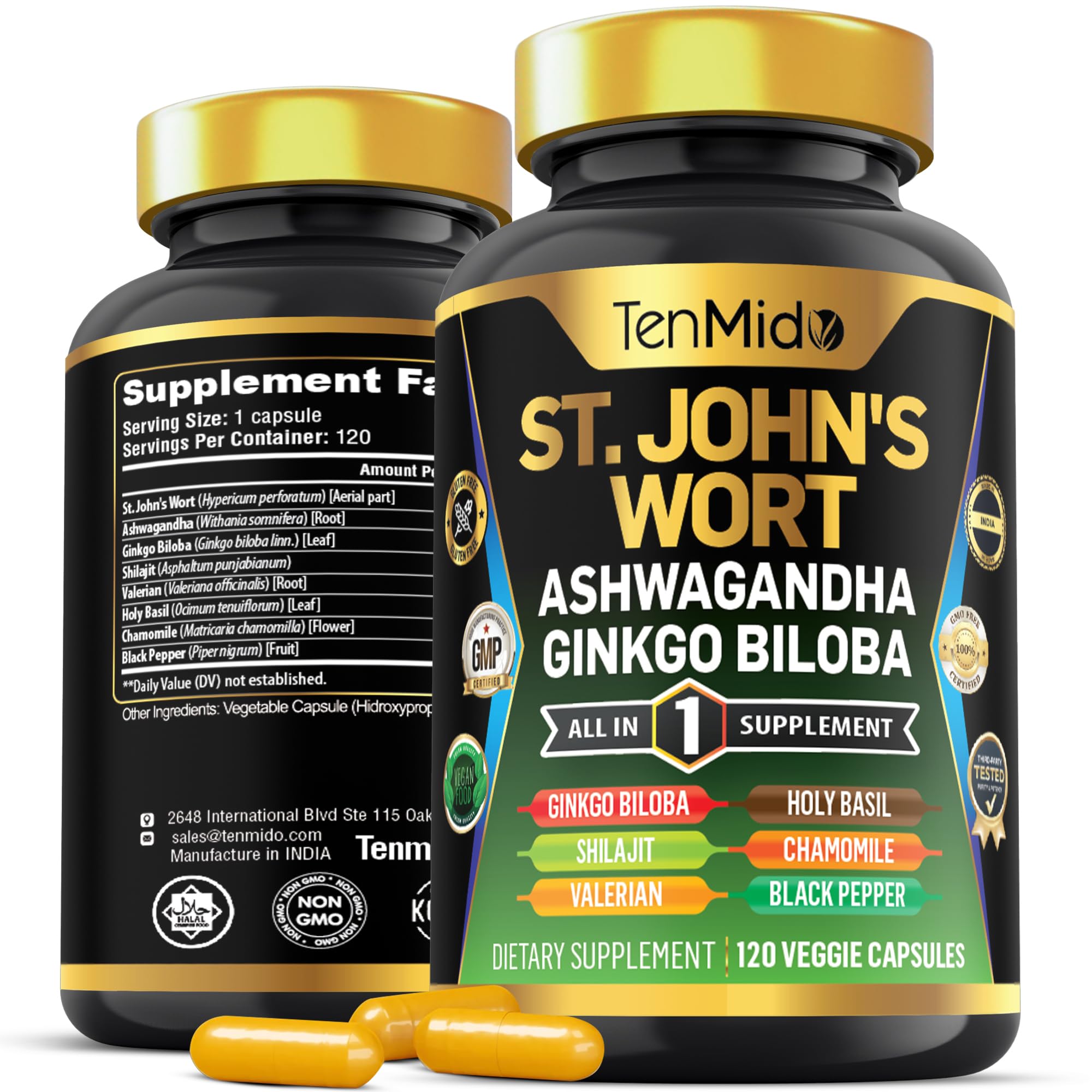 Tenmido St. John's Wort Advanced Formula 120 veggie capsules front view