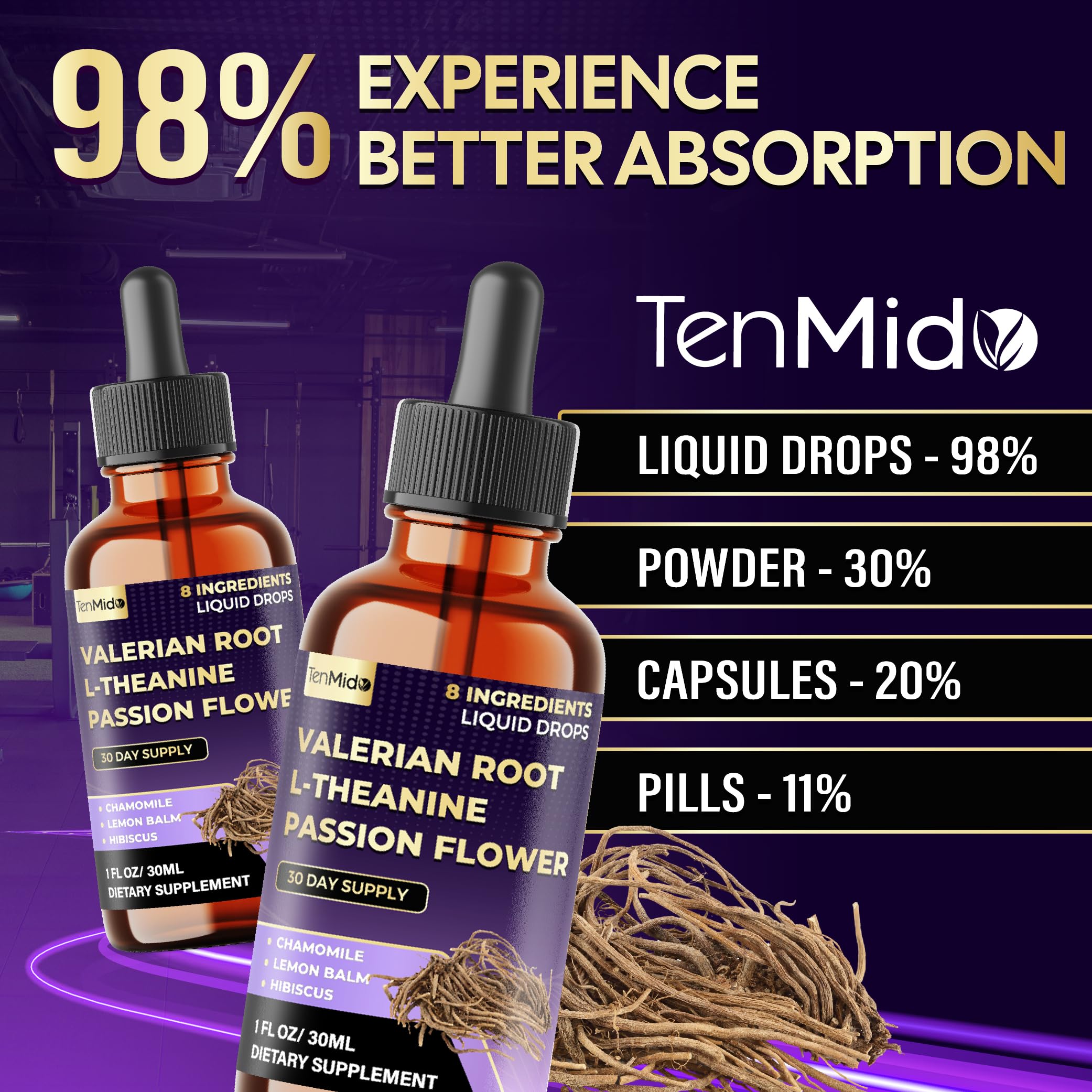 Tenmido Valerian Root Extract Liquid Drops 30ml with measuring dropper