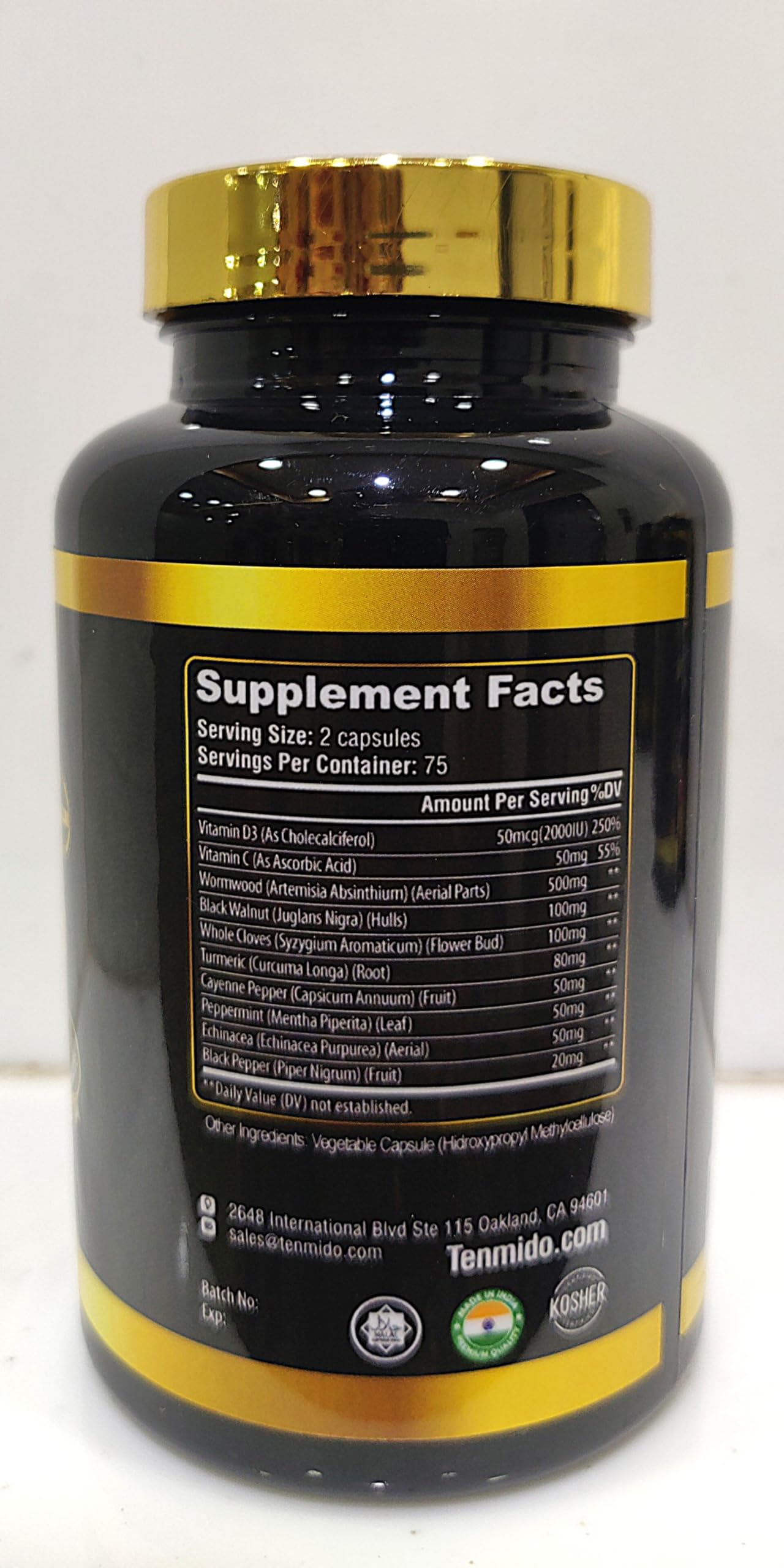 Tenmido Wormwood Supplement bottle side view