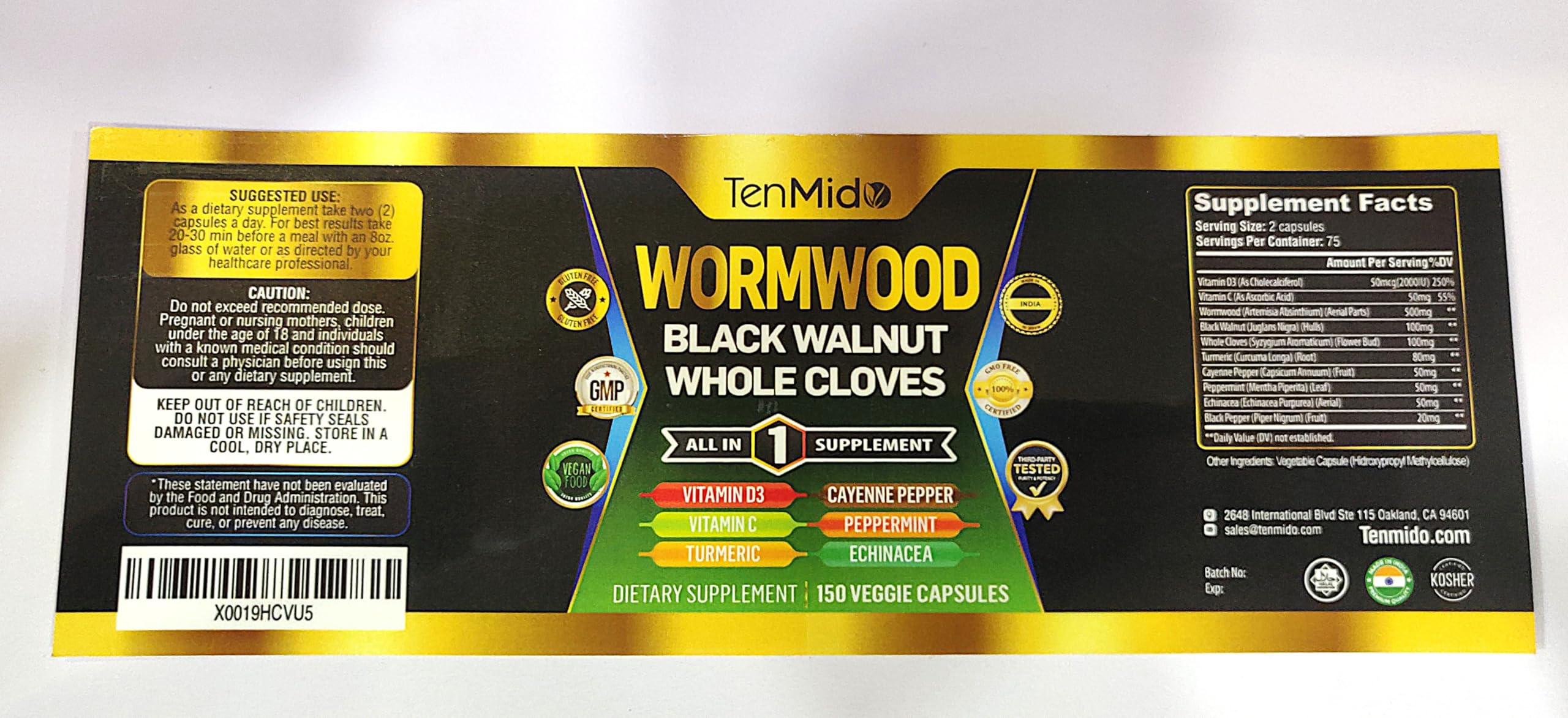Tenmido Wormwood Supplement packaging details