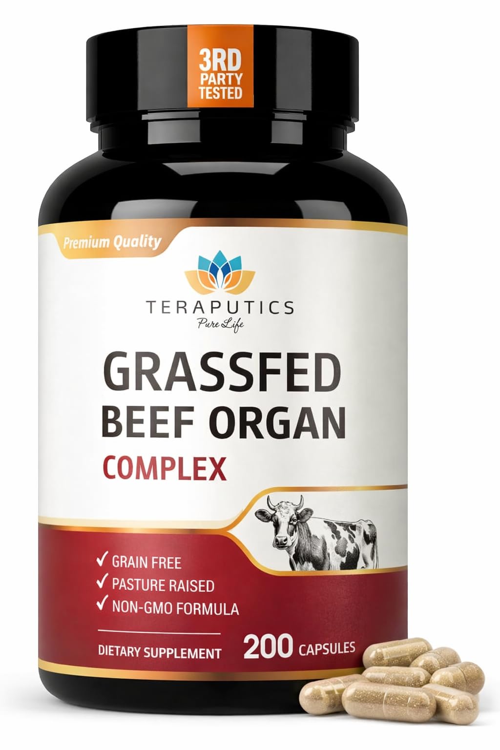 Teraputics Beef Organ Capsules front view with label