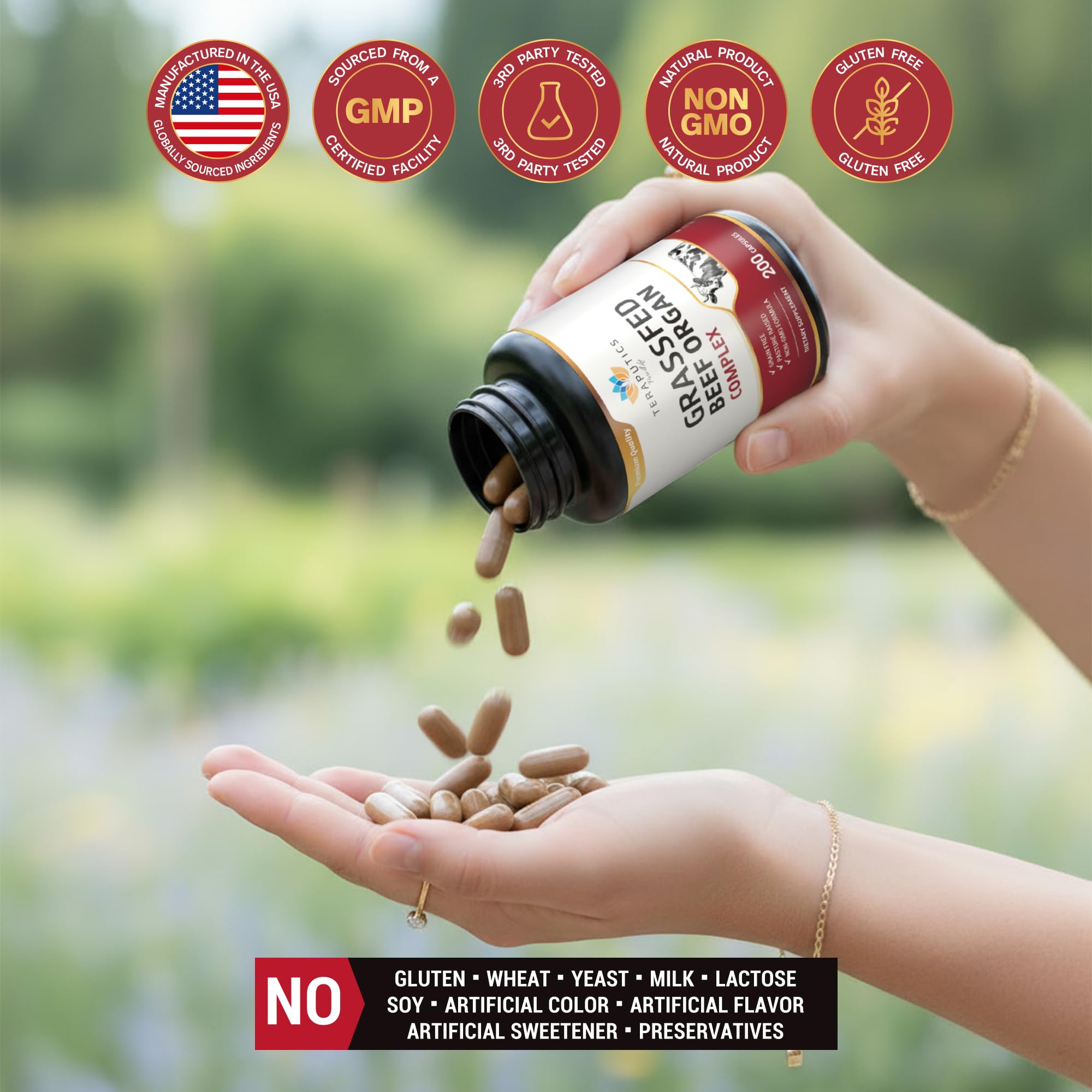 Teraputics Beef Organ Capsules lifestyle scene with a healthy meal