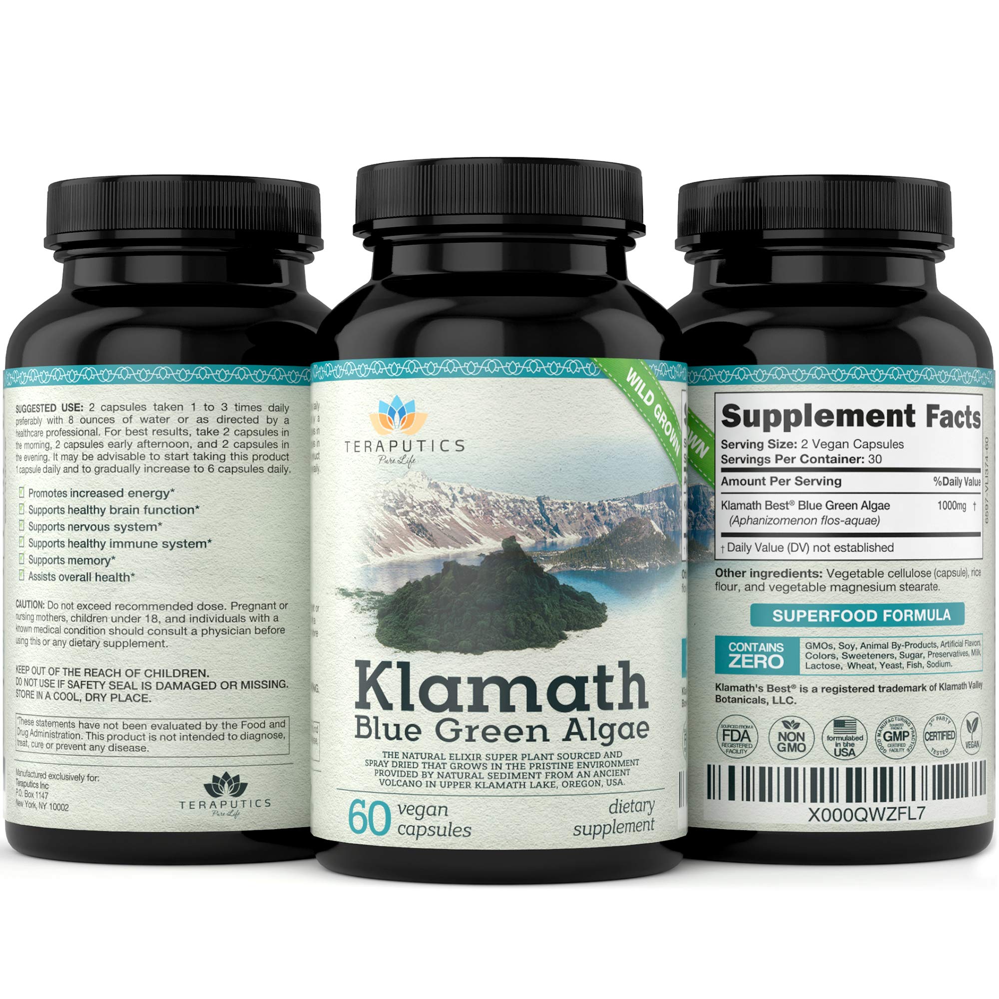 Teraputics Klamath Blue Green Algae packaging details