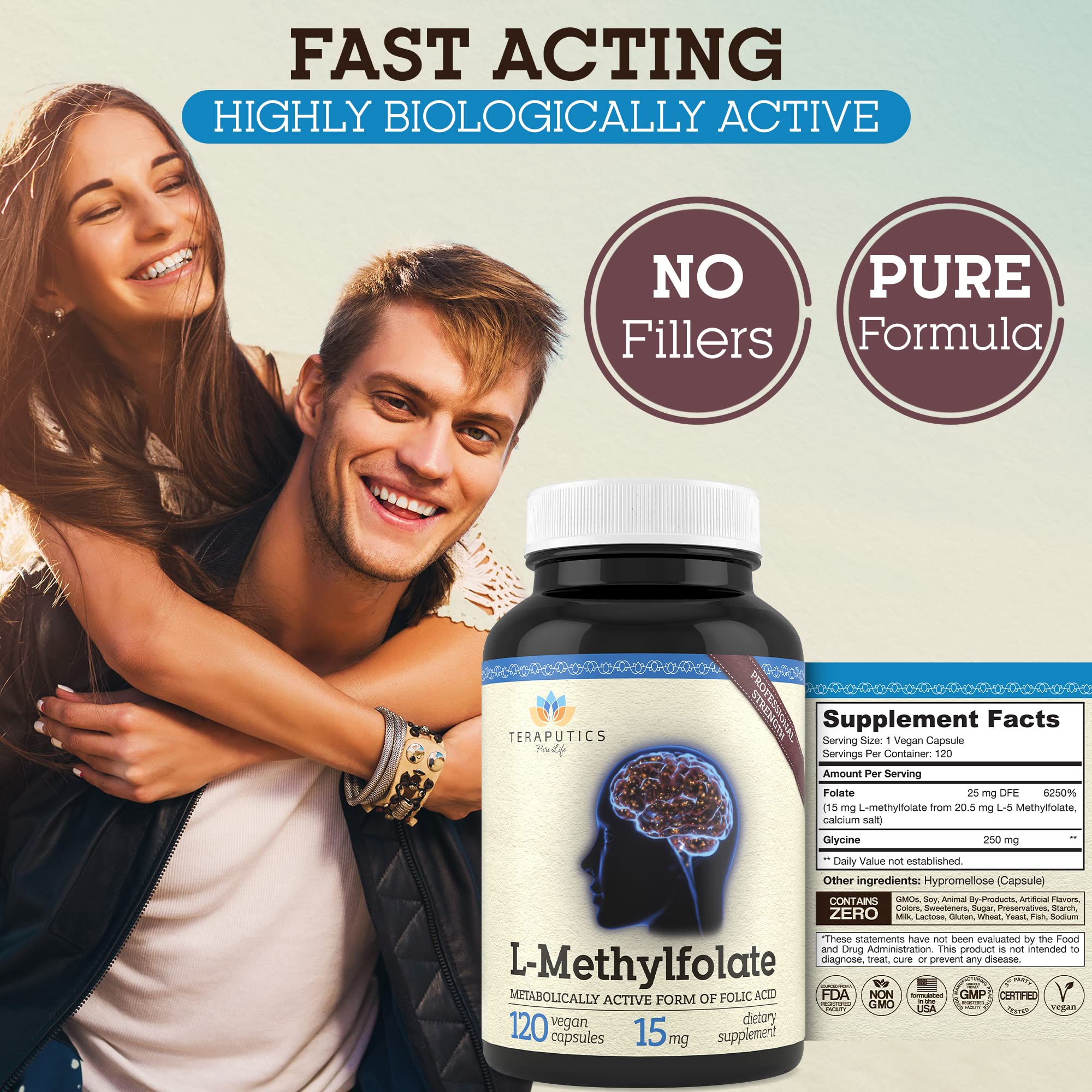 Teraputics L-Methyl Folate 15mg Supplement on a kitchen counter