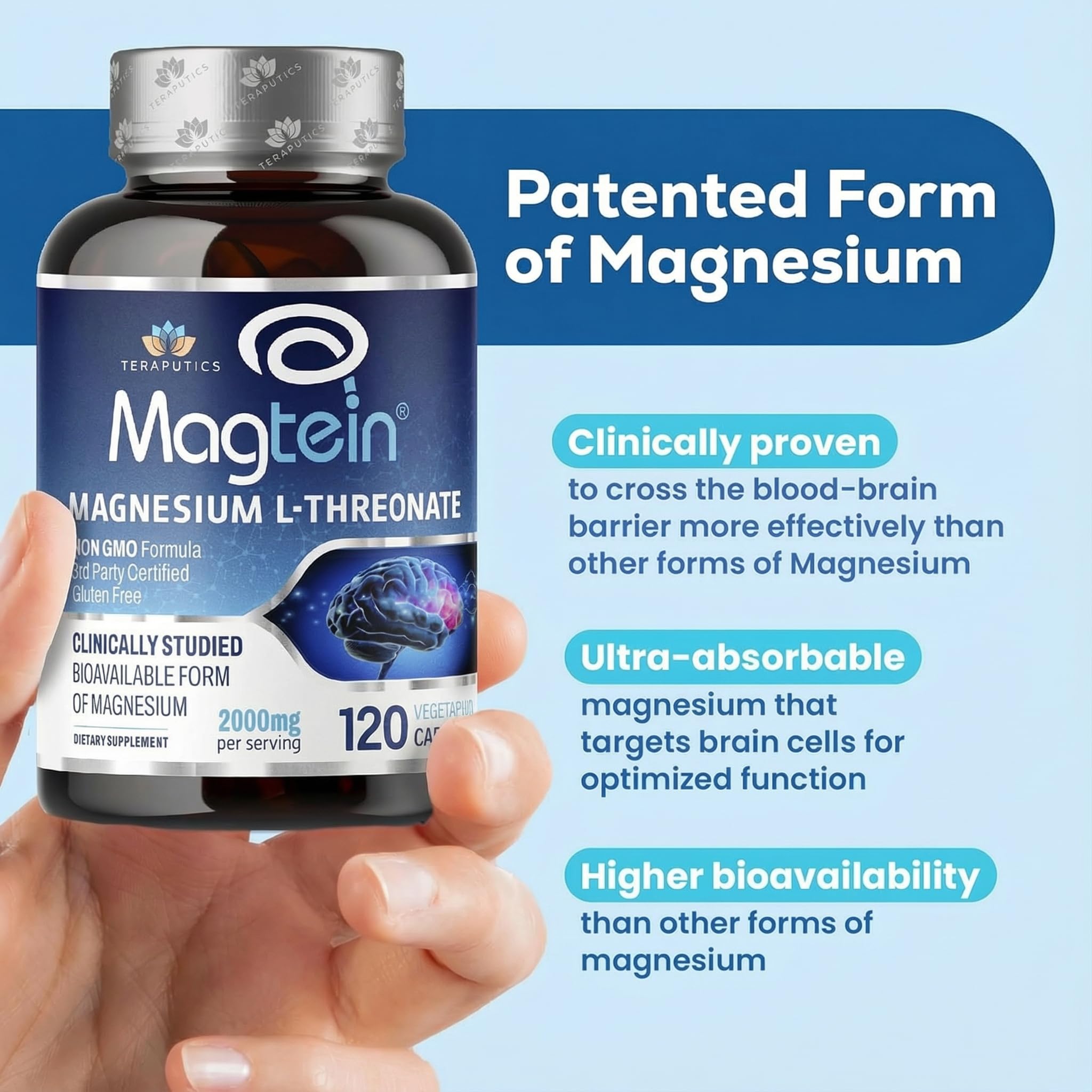 Teraputics Magnesium L-Threonate 1000mg supplement bottle with label