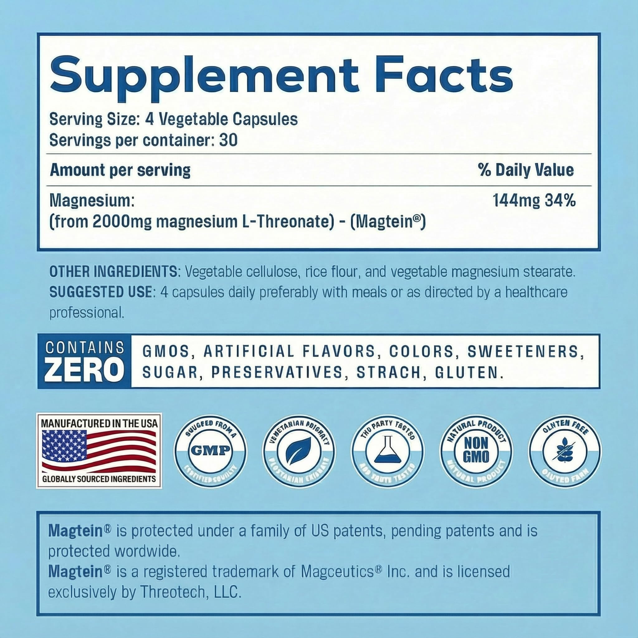 Teraputics Magnesium L-Threonate 1000mg supplement capsules on a table