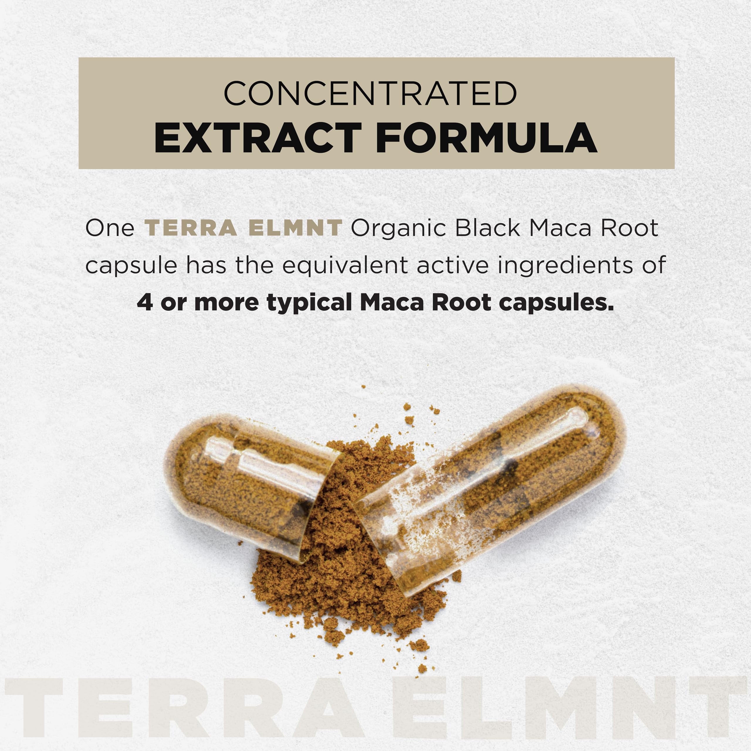 TERRA ELMNT Black Maca & Ashwagandha Supplement capsule close-up