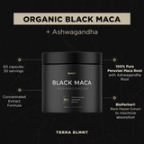 TERRA ELMNT Black Maca & Ashwagandha Supplement on a wooden table