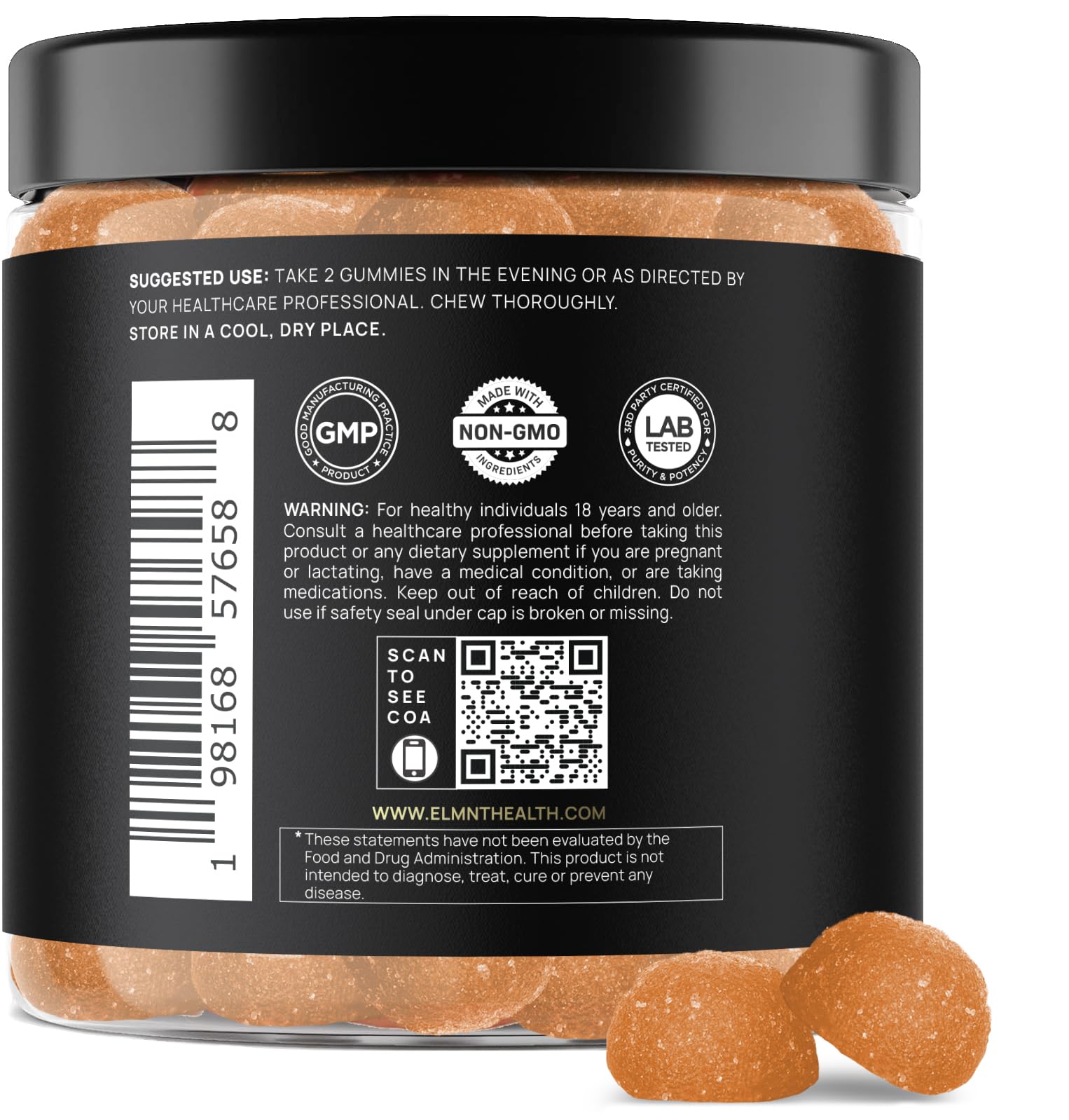 TERRA ELMNT Melatonin XR Sleep Gummies back view with nutritional information