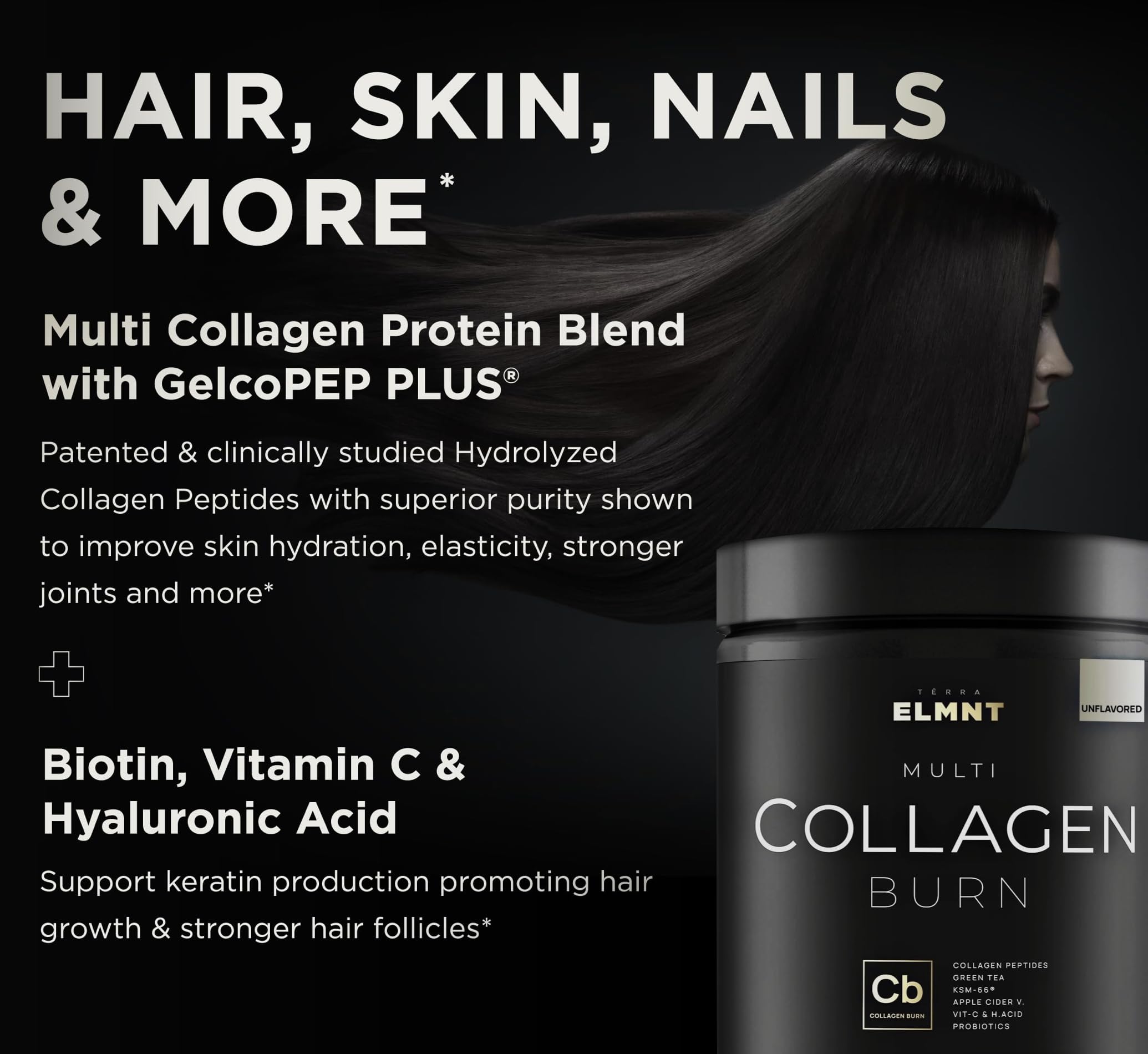 TERRA ELMNT Super Multi Collagen Burn powder in a glass