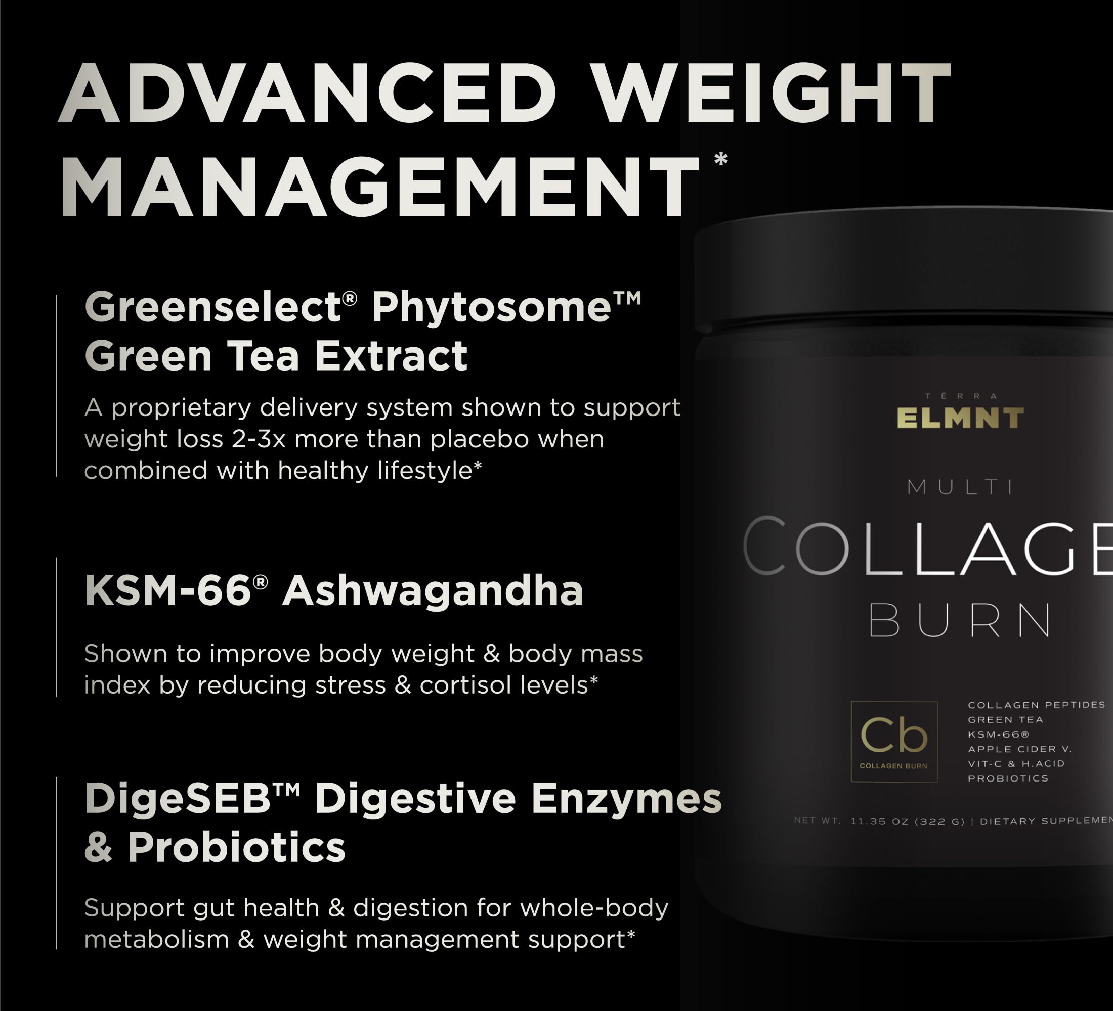 TERRA ELMNT Super Multi Collagen Burn powder mixed in a glass