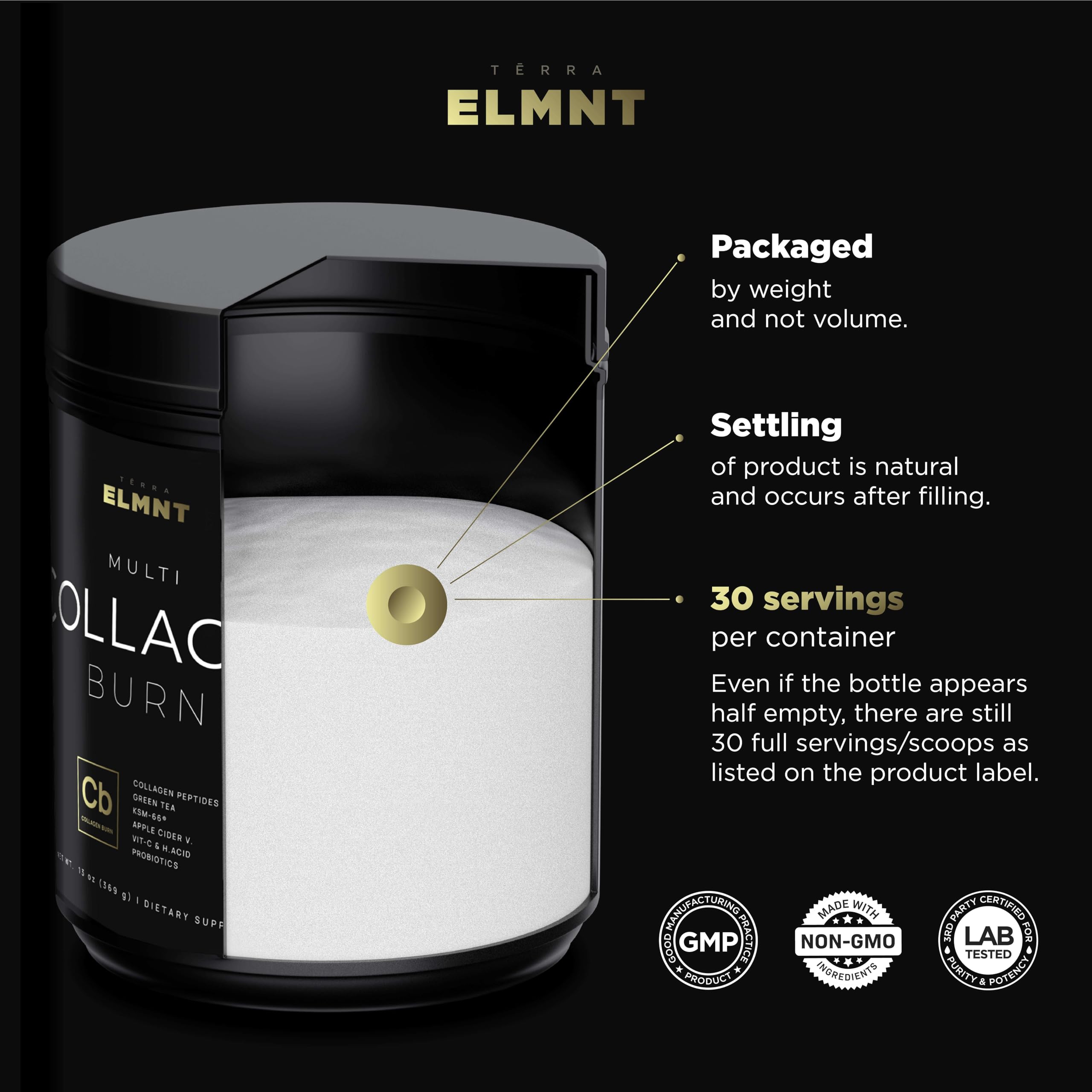 TERRA ELMNT Super Multi Collagen Burn powder with a smoothie
