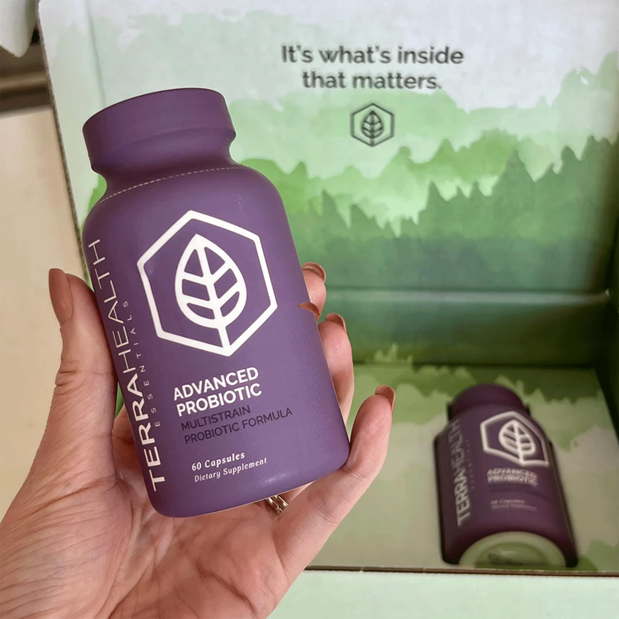 Terra Health Essentials Advanced Probiotic 50 Billion CFU with lifestyle background