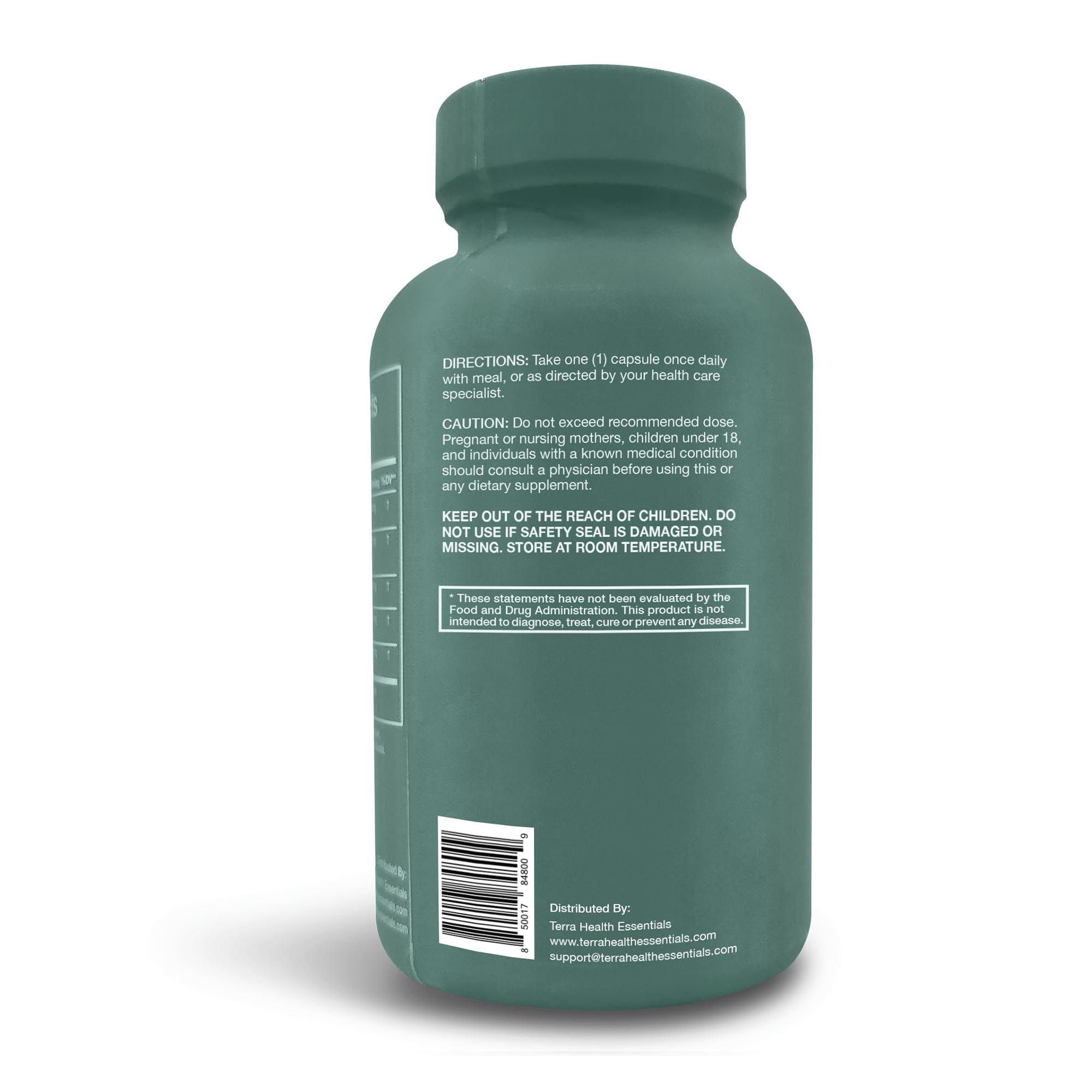 Terra Health Essentials daily Aid side view of capsule bottle