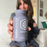 Terra Health Essentials Fast Asleep Supplement showing capsule size comparison