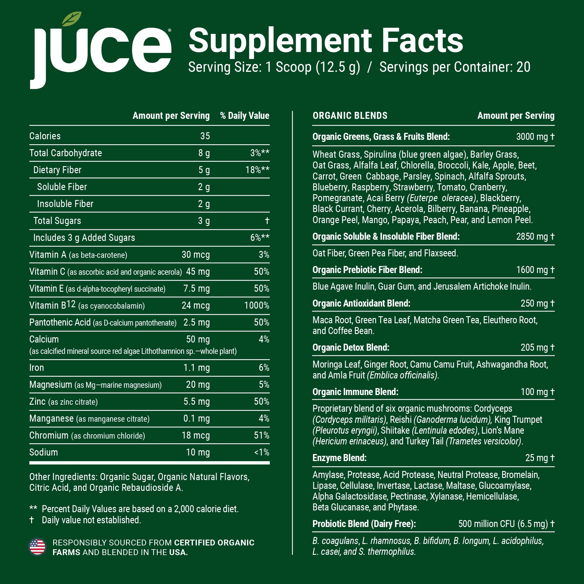 Terra Kai Organics Super Greens Powder nutritional information