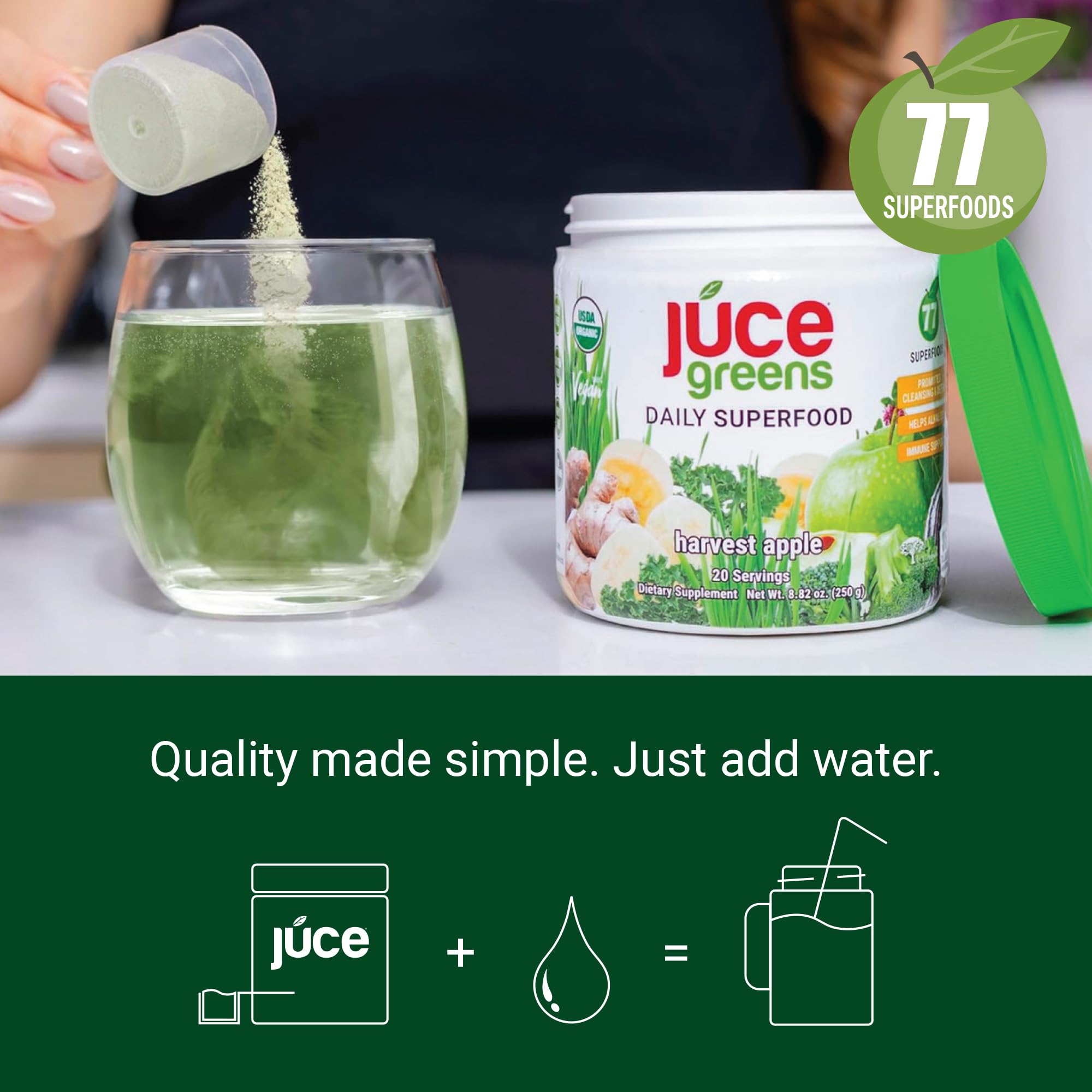Terra Kai Organics Super Greens Powder on a kitchen counter