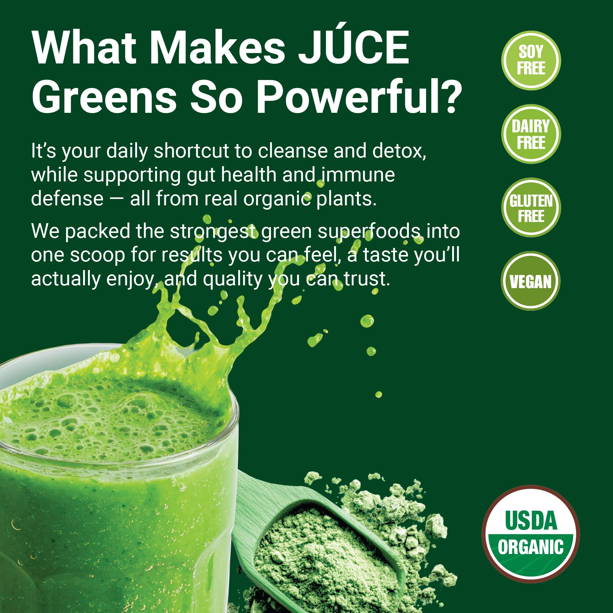 Terra Kai Organics Super Greens Powder scoop next to a smoothie