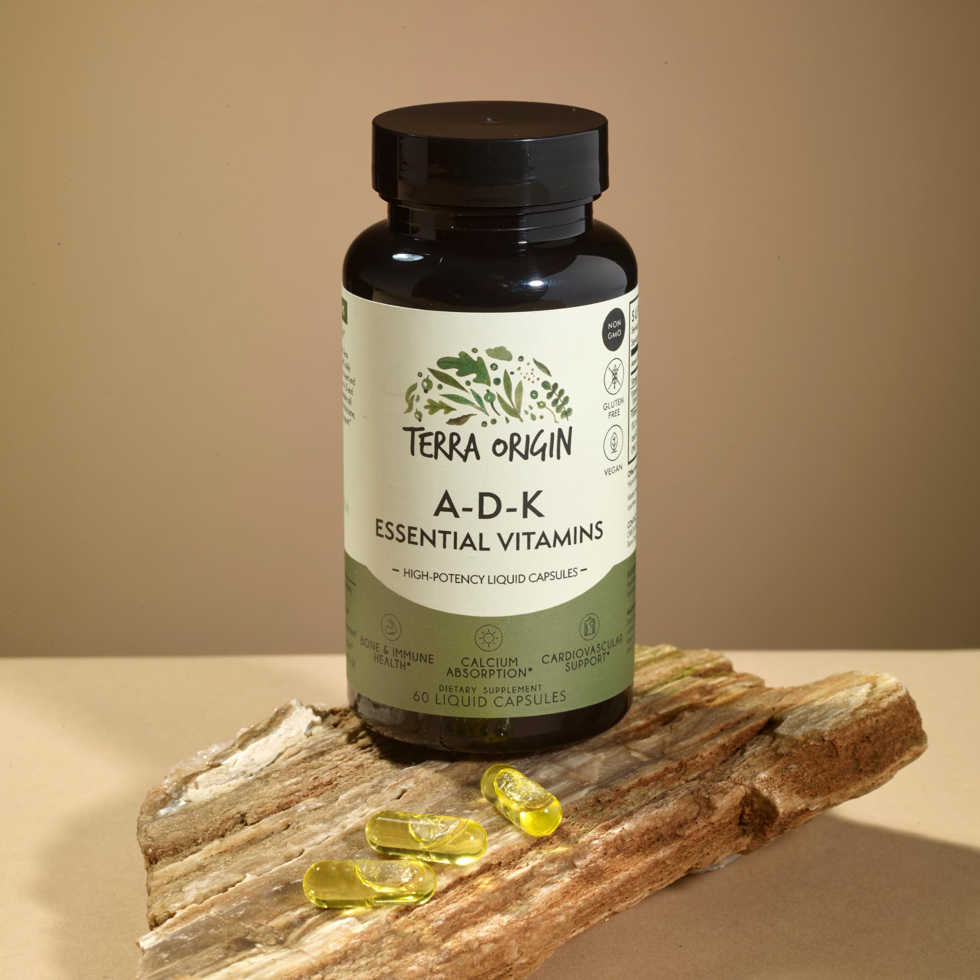 TERRA ORIGIN ADK Vitamin D3 & K2 Liquid Capsules side view