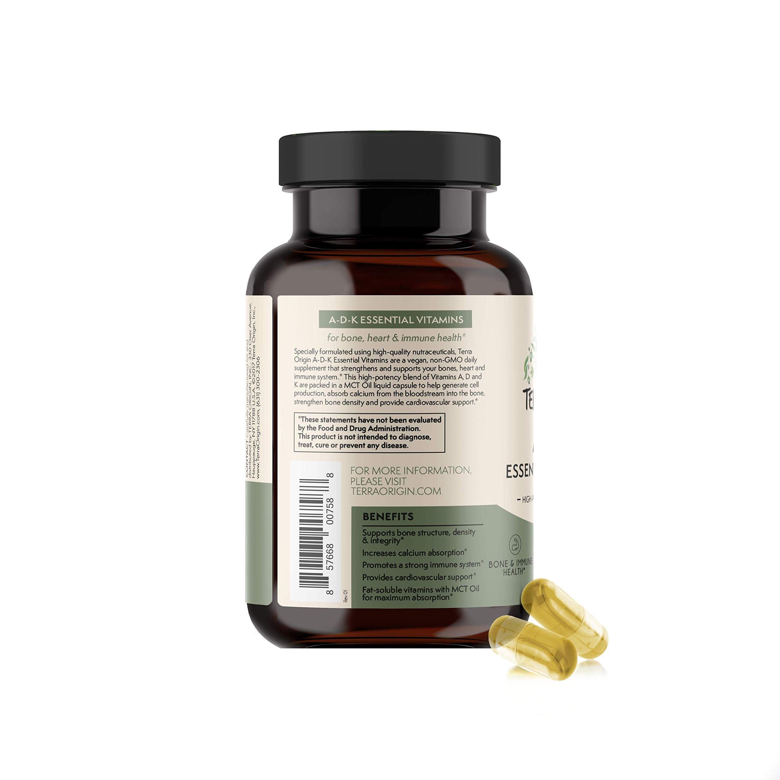 TERRA ORIGIN ADK Vitamin D3 & K2 Liquid Capsules with a measuring spoon