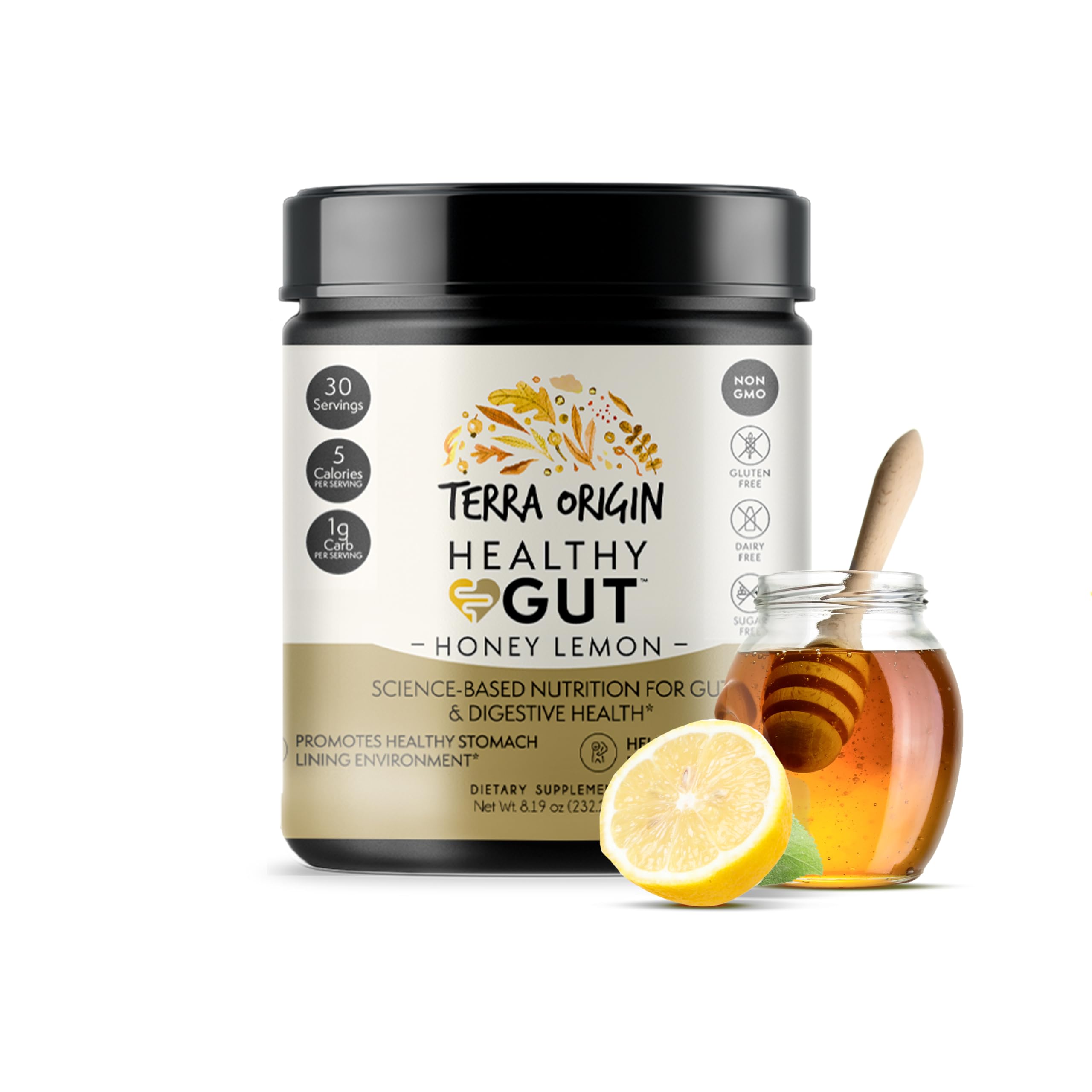 TERRA ORIGIN Healthy Gut Powder 232g packaging back view