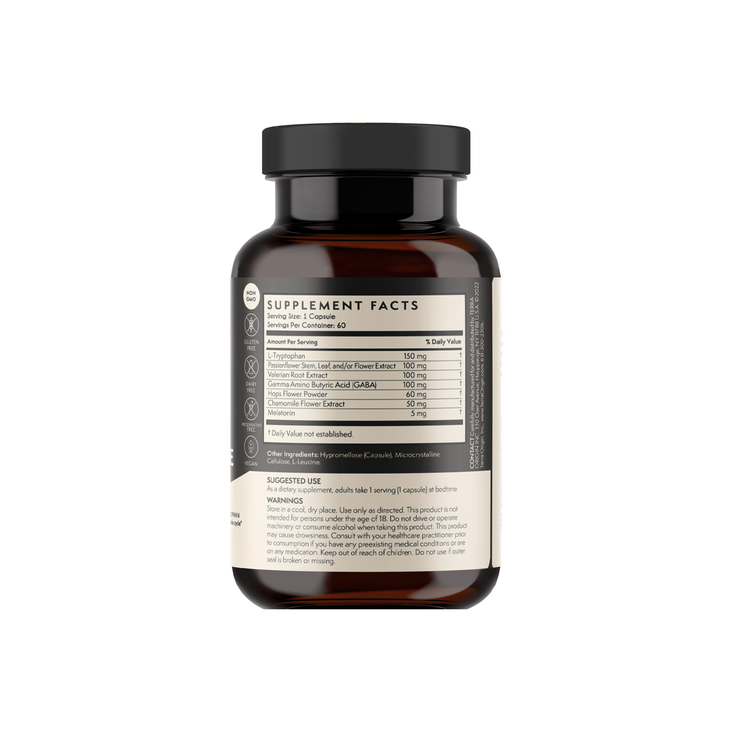 TERRA ORIGIN Sleep Supplement Capsules back view