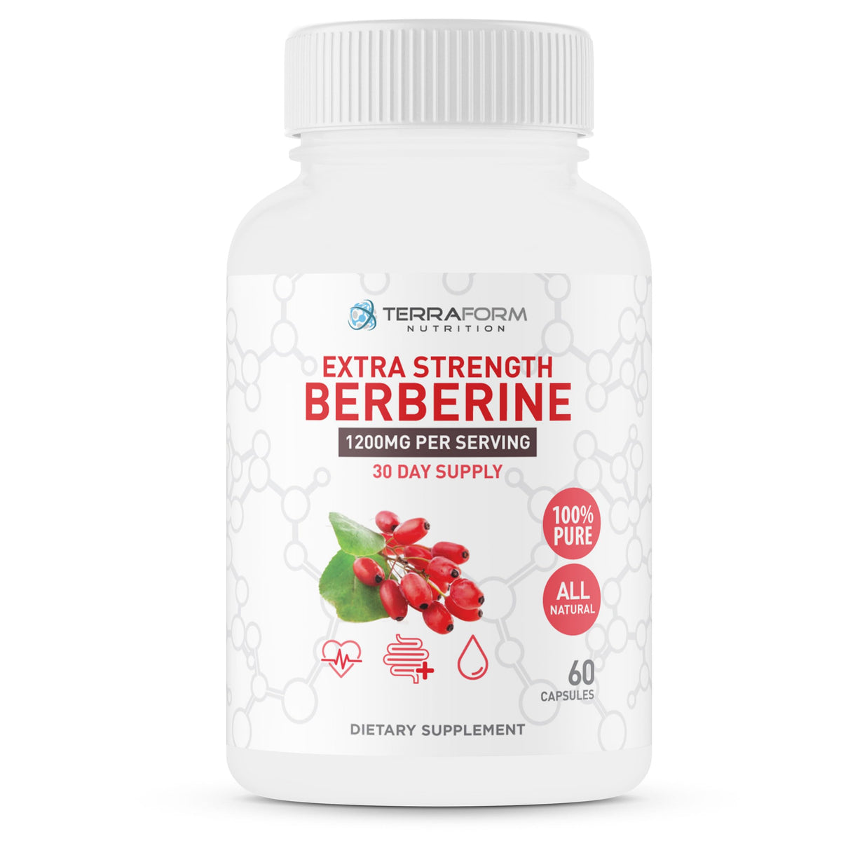 TerraForm Nutrition Berberine HCl Capsules 1200mg front view