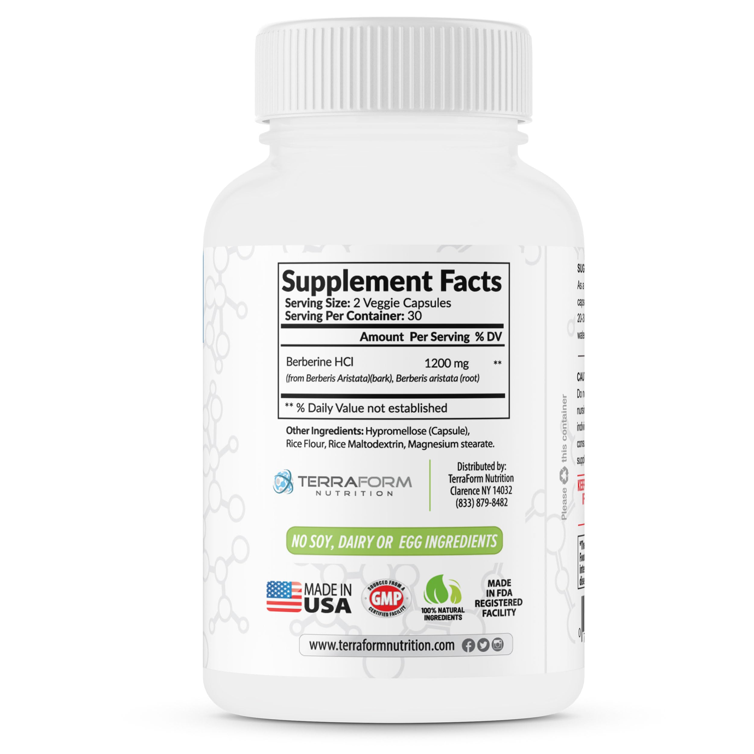 TerraForm Nutrition Berberine HCl Capsules 1200mg on wooden table