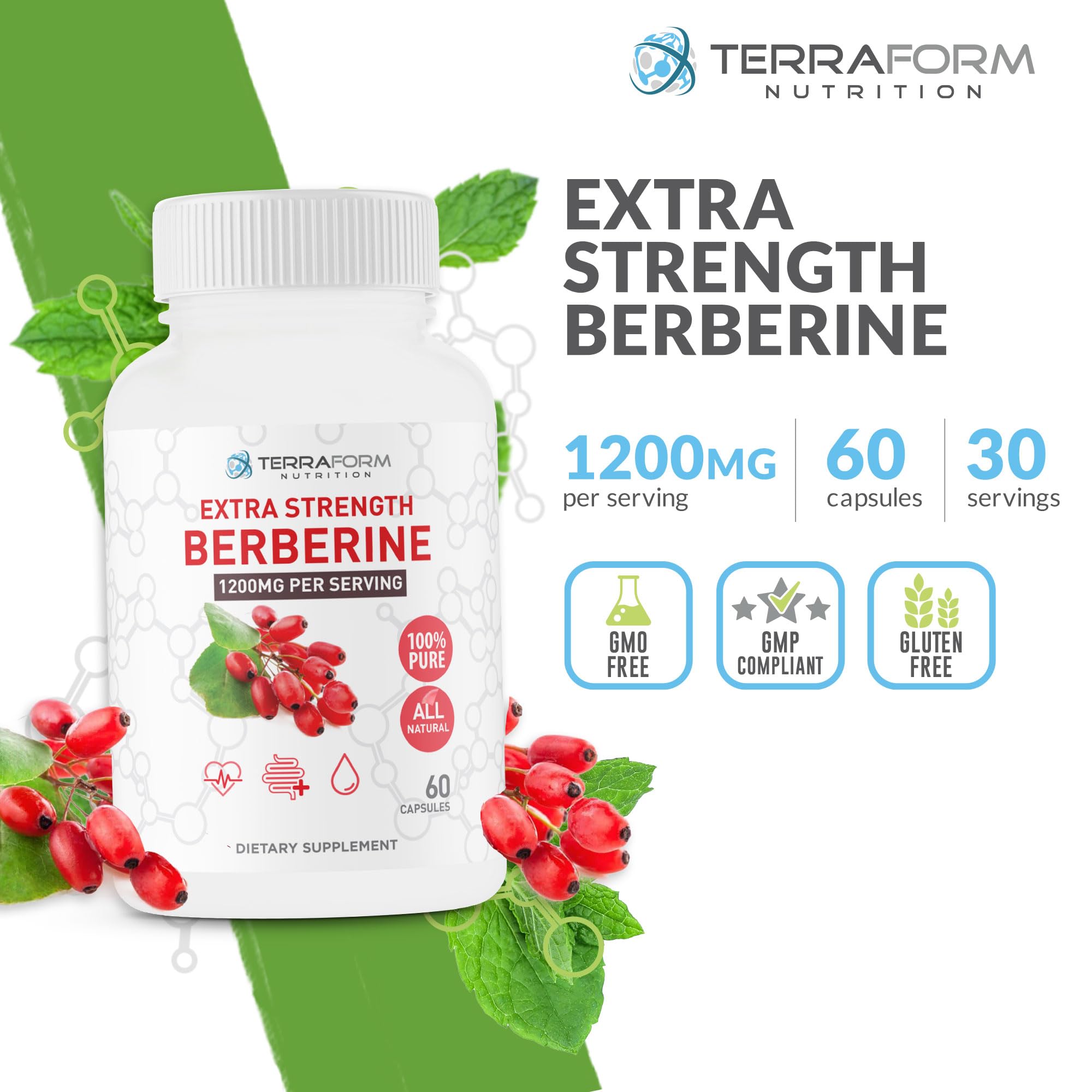 TerraForm Nutrition Berberine HCl Capsules 1200mg side view