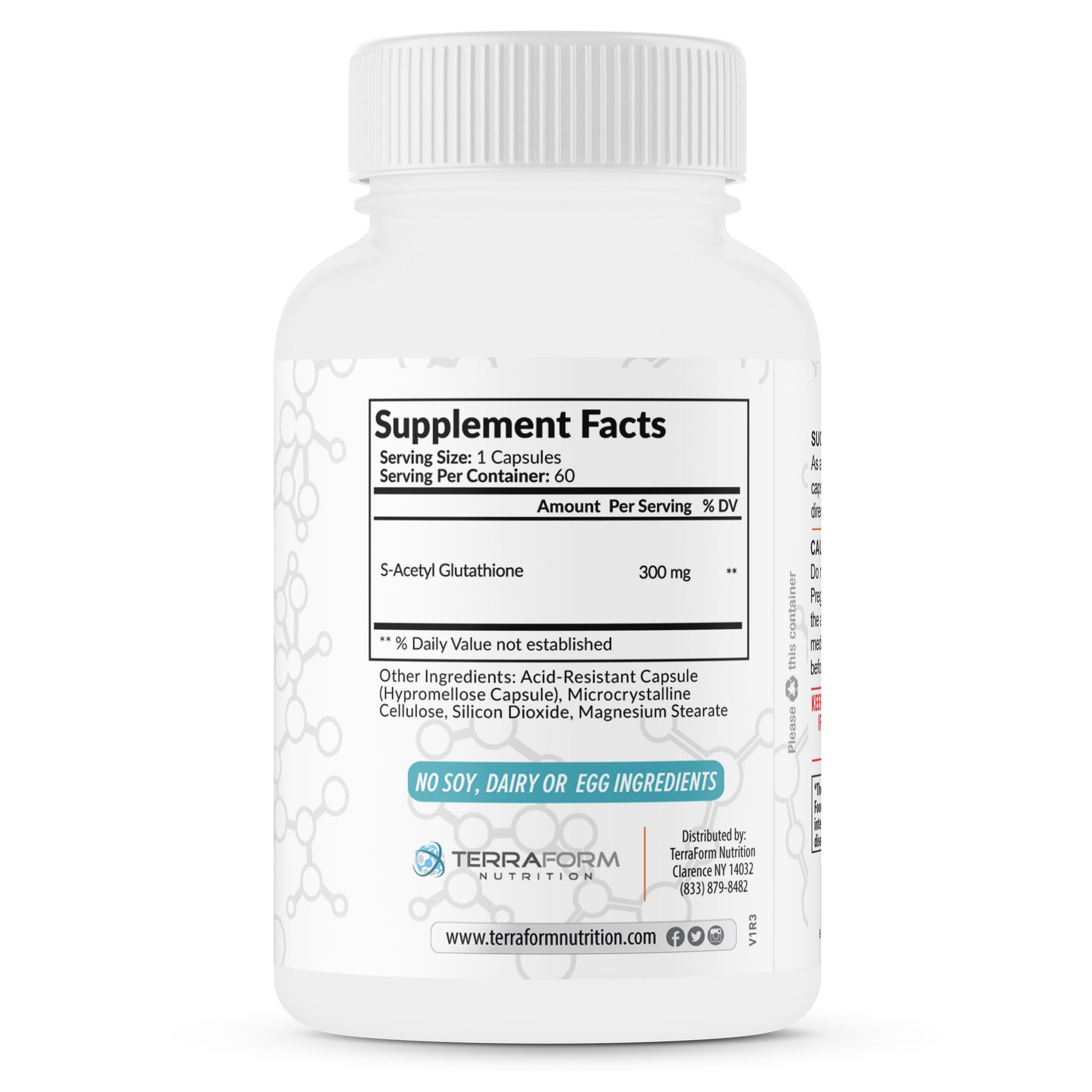 TerraForm Nutrition S-Acetyl L-Glutathione capsules with nutritional information