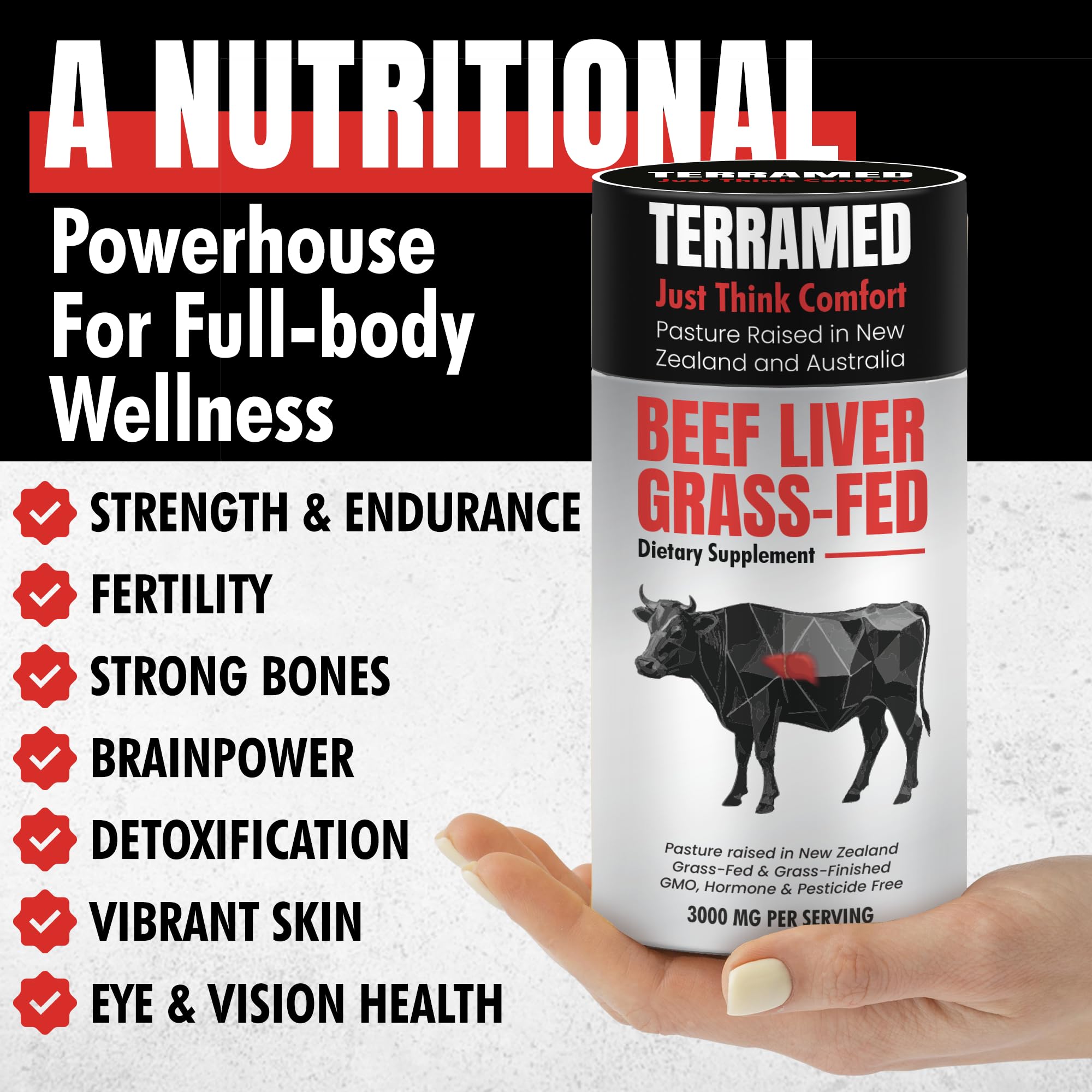 Terramed Beef Liver Gummies on a wooden table with natural background