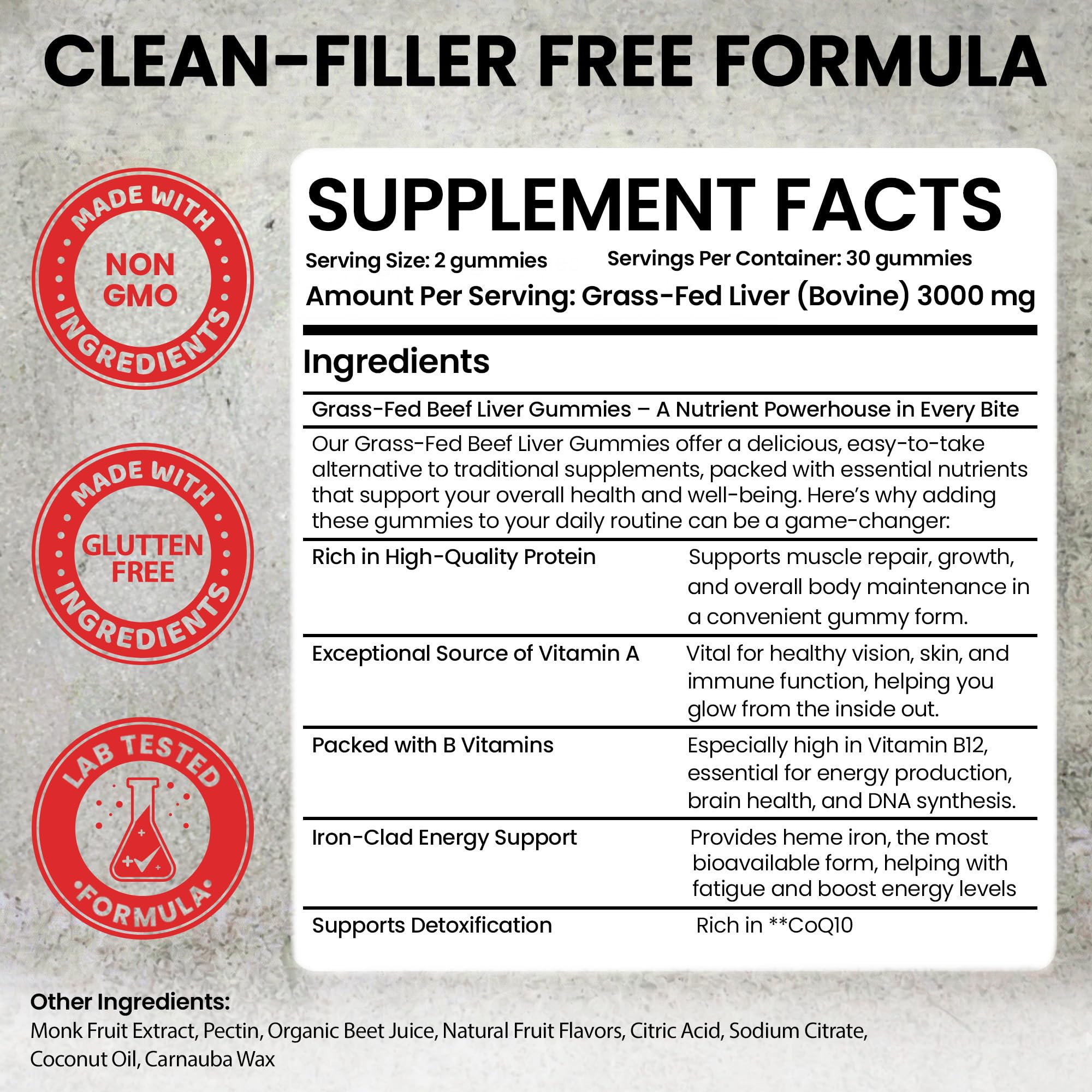 Terramed Beef Liver Gummies packaging with nutritional information