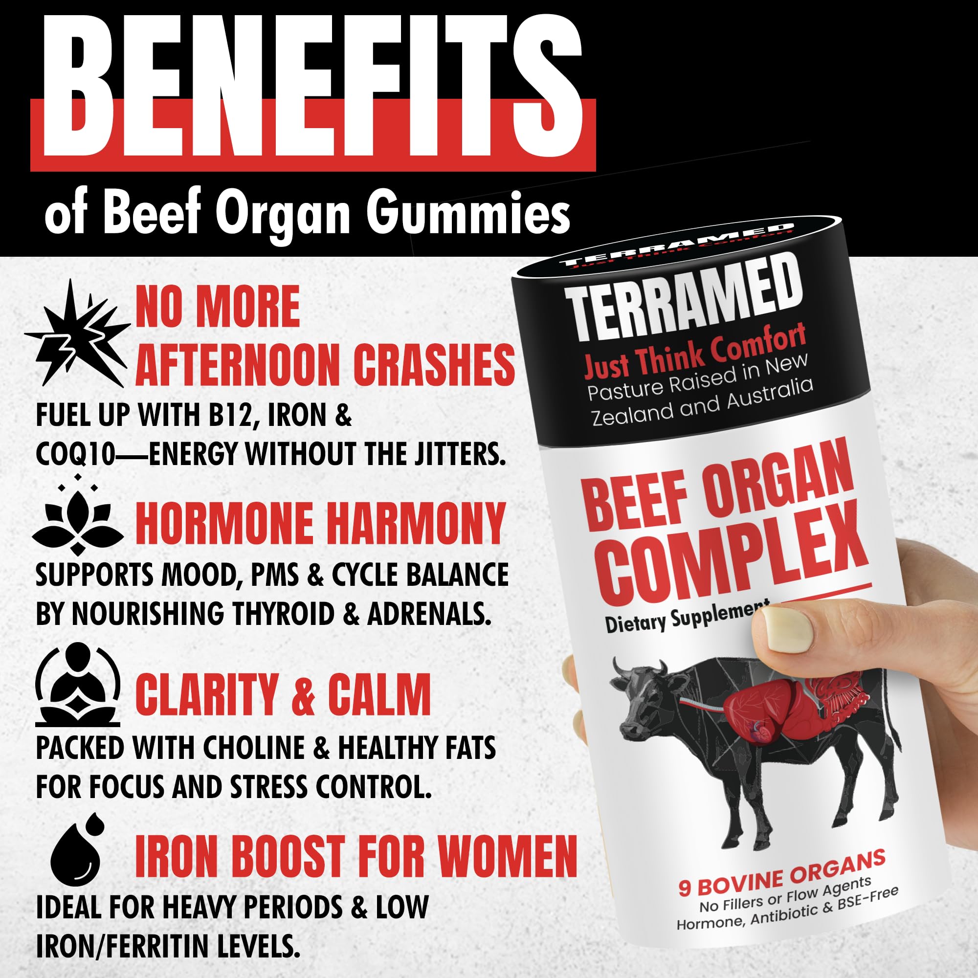 Terramed Beef Organ Gummies in a bowl