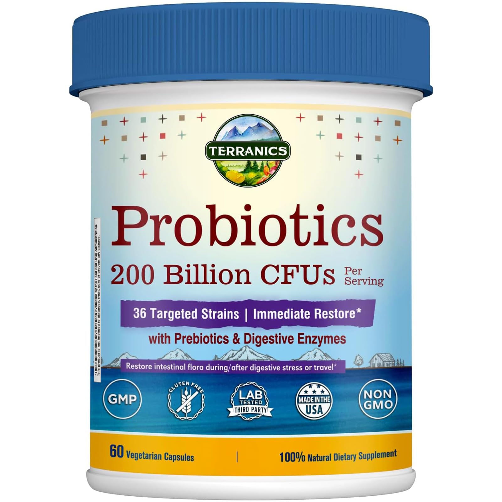 Terranics 3-In-1 Probiotics 200 Billion CFU vegan capsules front view