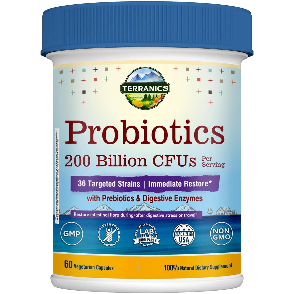 Terranics 3-In-1 Probiotics 200 Billion CFU vegan capsules front view