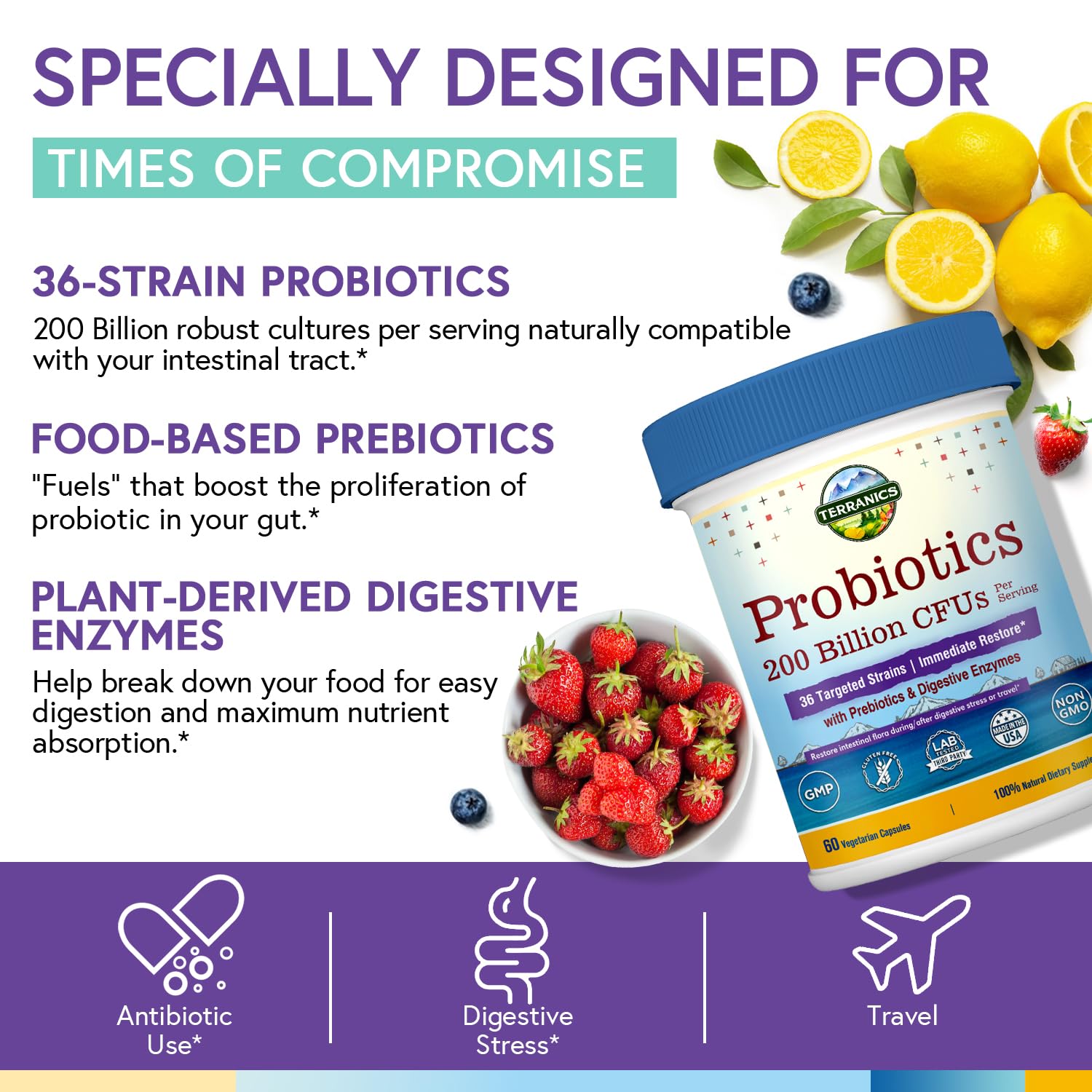 Terranics 3-In-1 Probiotics ingredients list on packaging