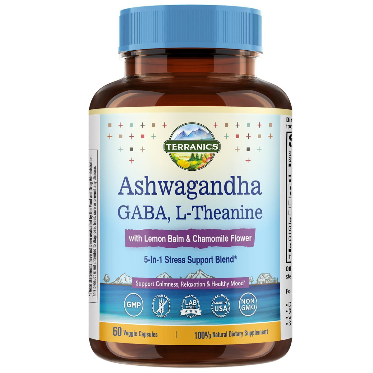 Terranics Ashwagandha L-Theanine Supplement 60 Capsules front view
