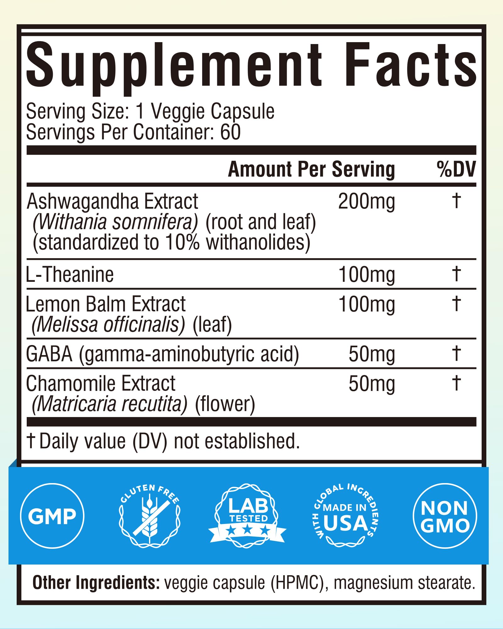 Terranics Ashwagandha L-Theanine Supplement 60 Capsules side view