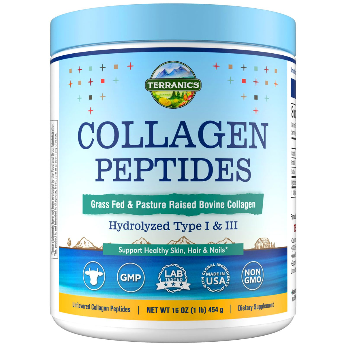 Terranics Bovine Collagen Powder 454g front view