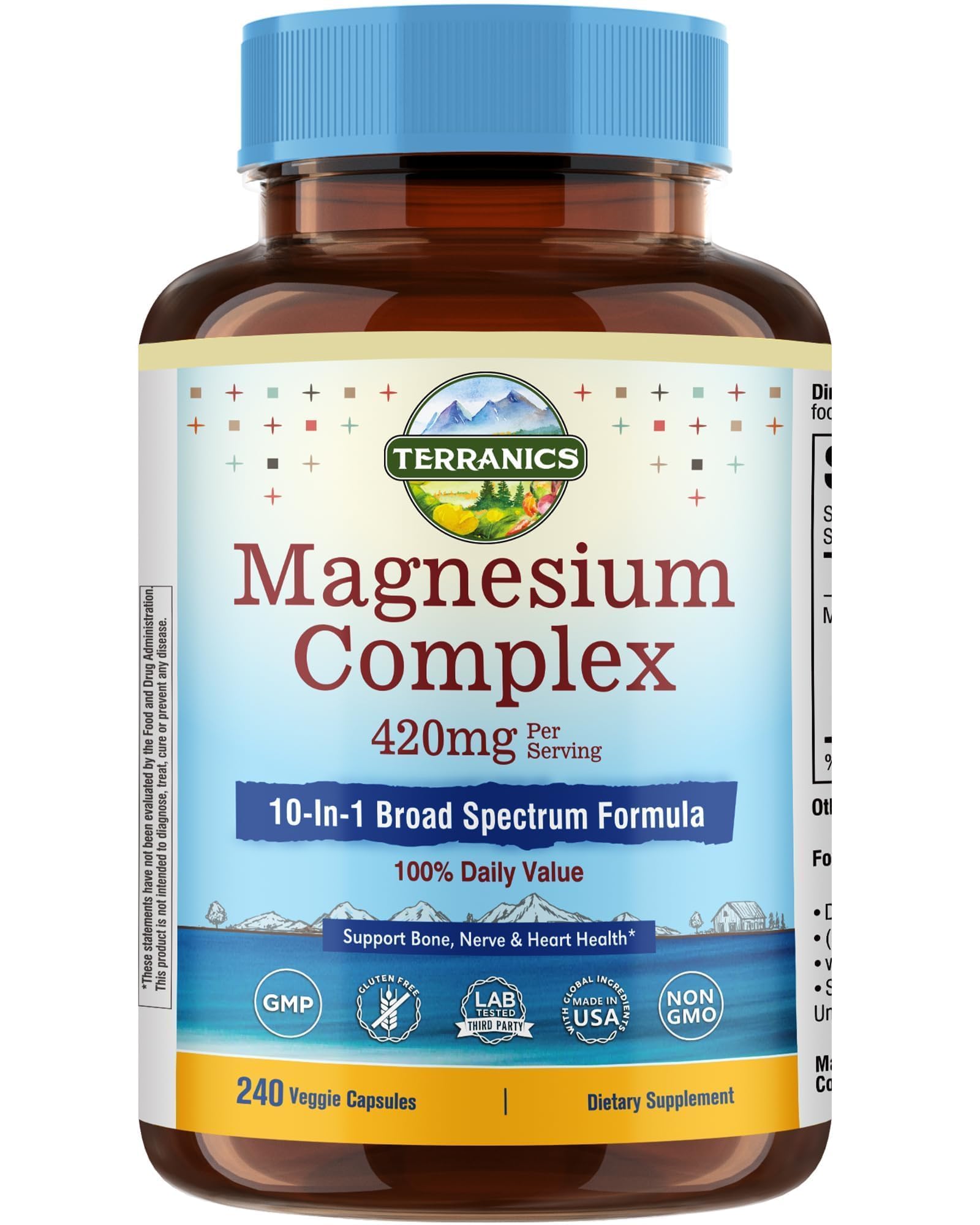Terranics Magnesium Complex 420mg Elemental Magnesium Capsules front view