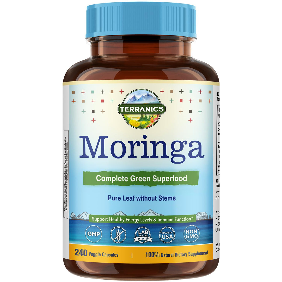 Terranics Moringa Supplement front view with packaging