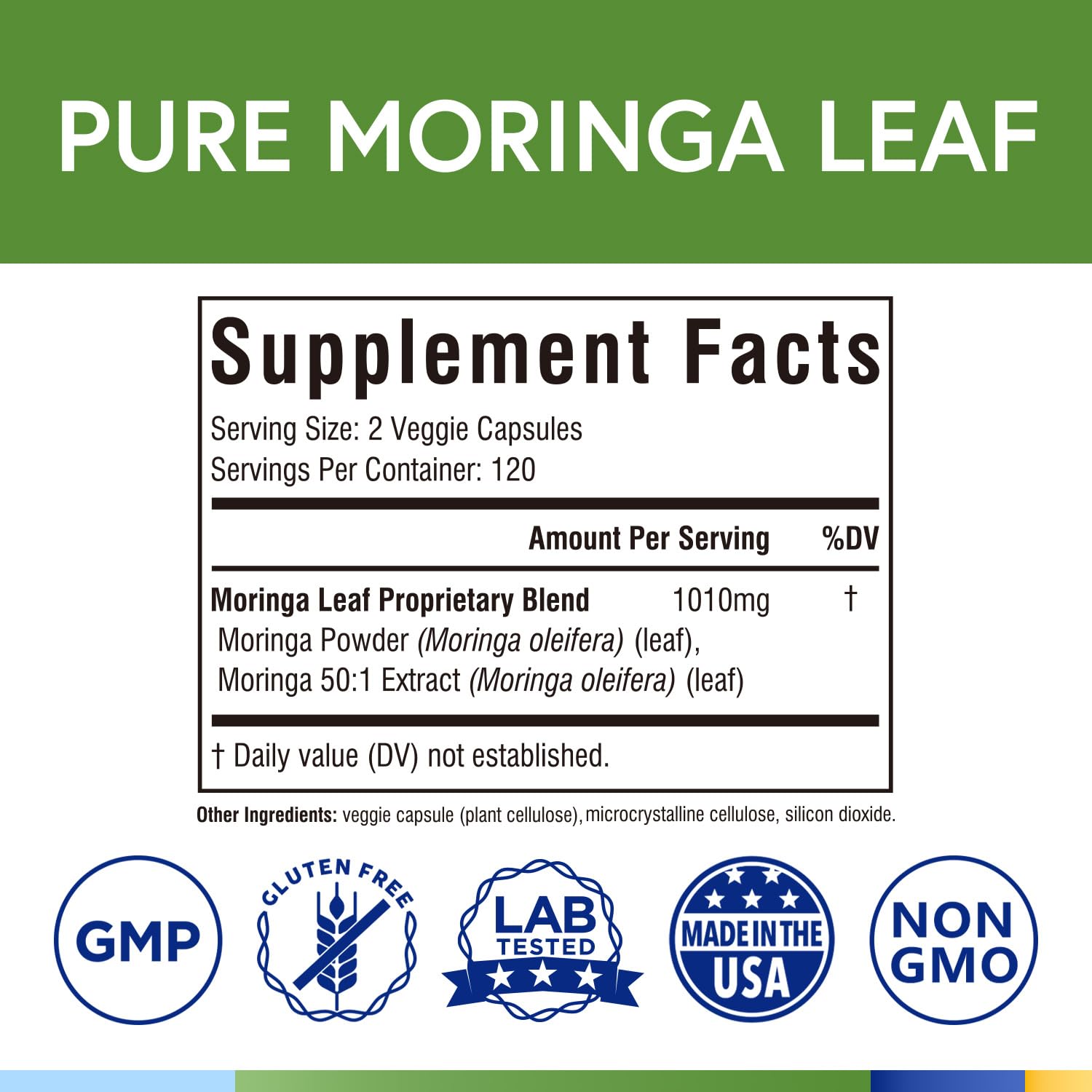 Terranics Moringa Supplement side view showing capsule details
