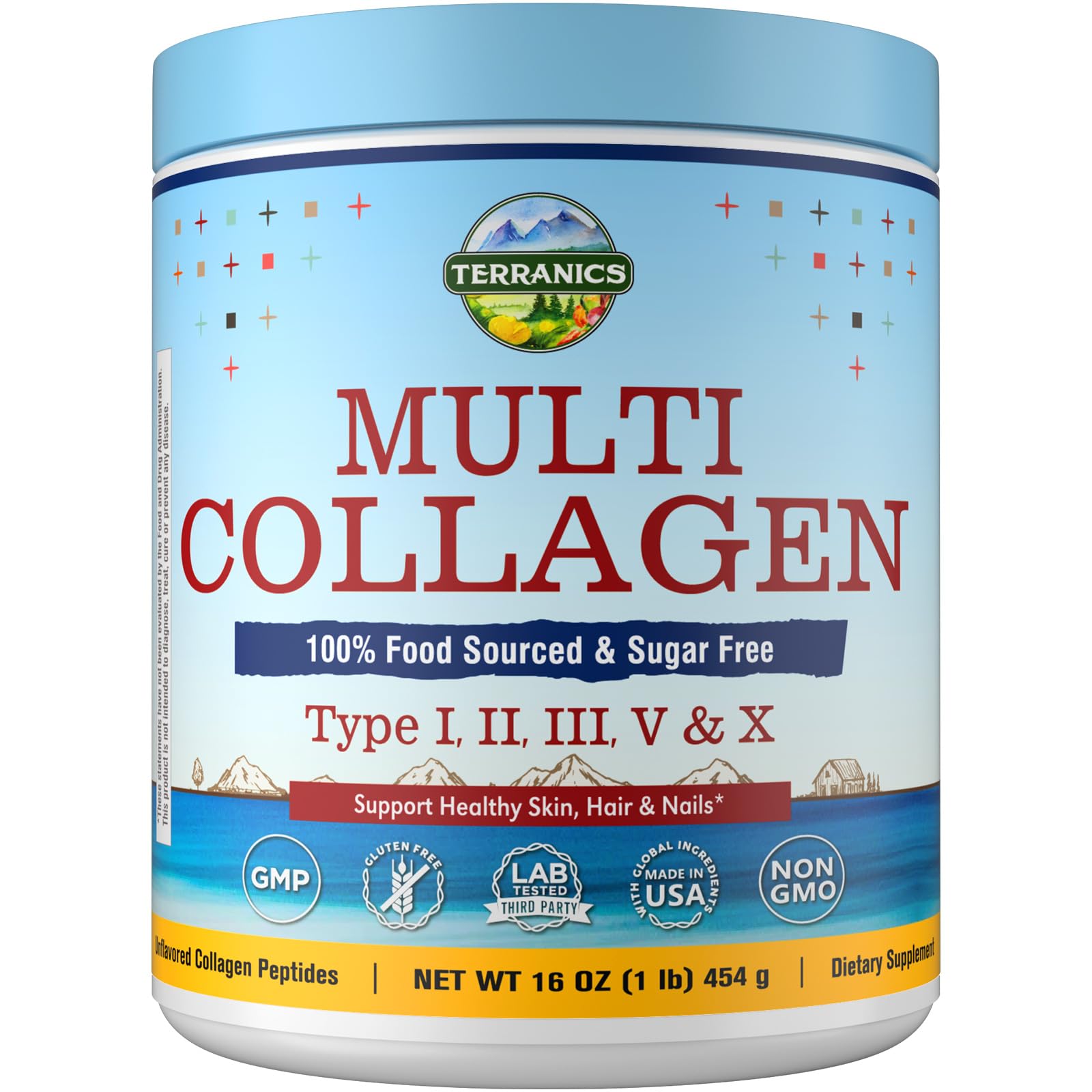 Terranics Multi Collagen Peptides Powder 454g front view