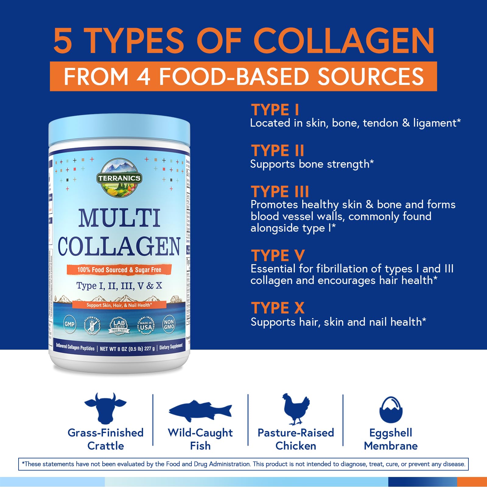 Terranics Multi Collagen Peptides Powder in a glass of water